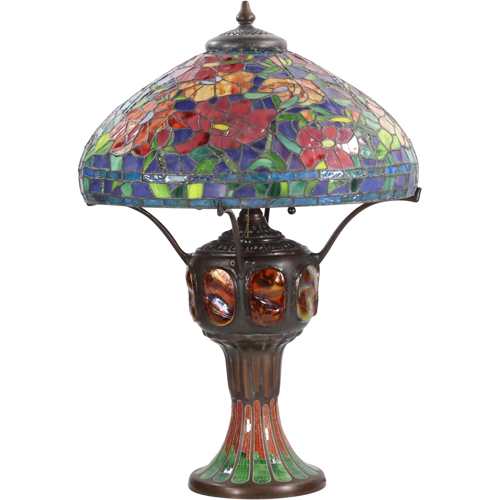 Tiffany Style Leaded Glass Shade Turtleback Base Table Lamp (1 of 20)