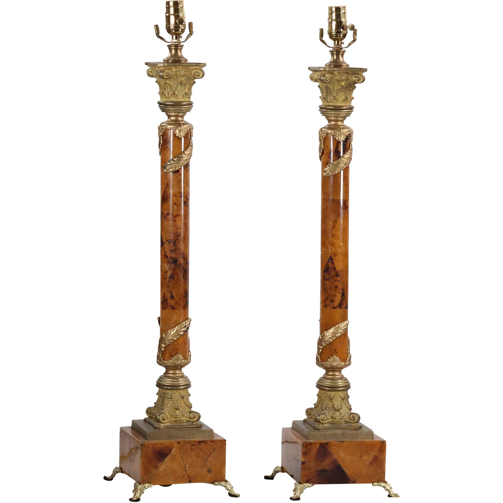 [2] Tall Neo Classical French Column Bronze and Marbleized Wood Tall Table Lamps 33.5 inches (1 of 20)