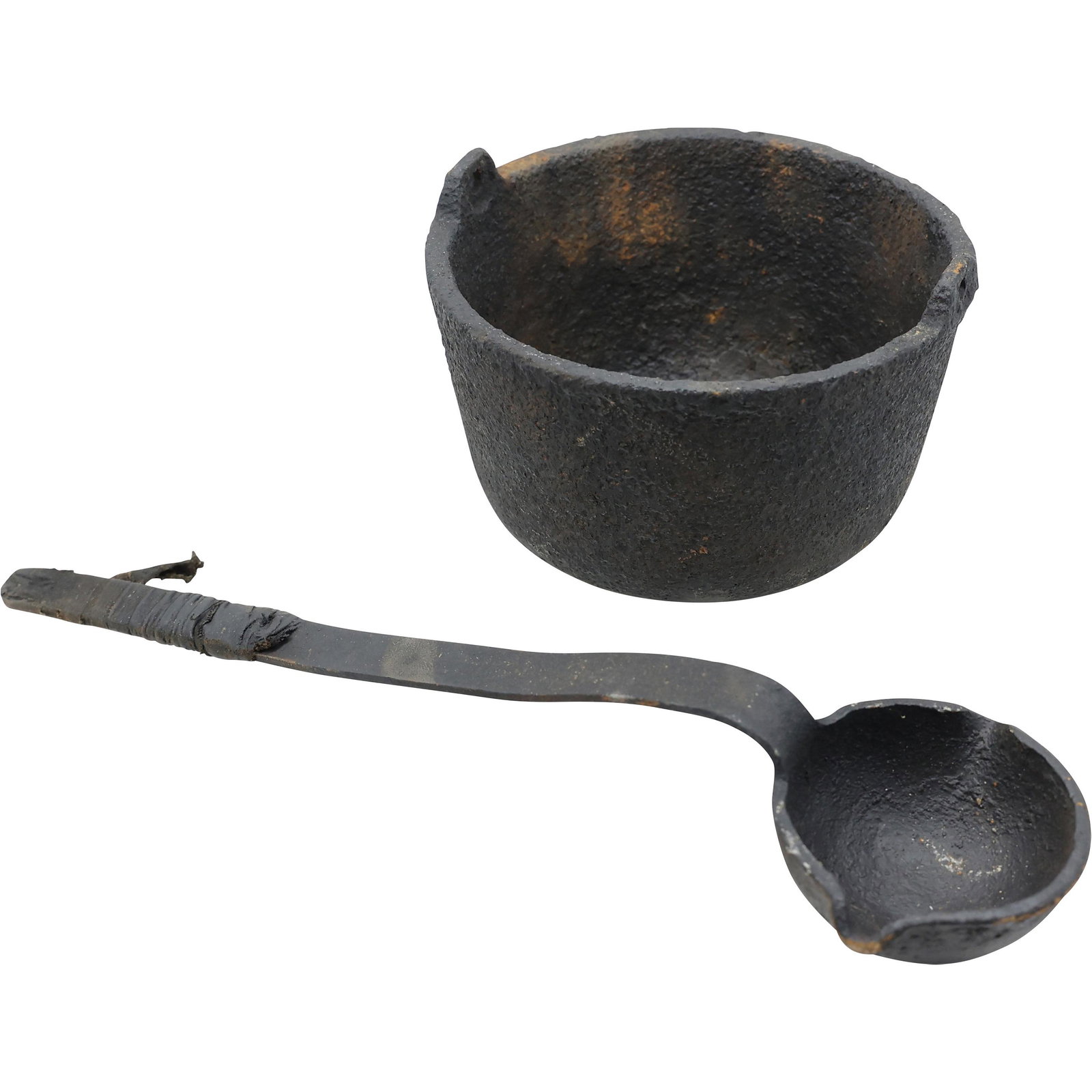 Industrial Era Cast Iron Lead Melting Pot with Cast Iron Ladle (1 of 20)