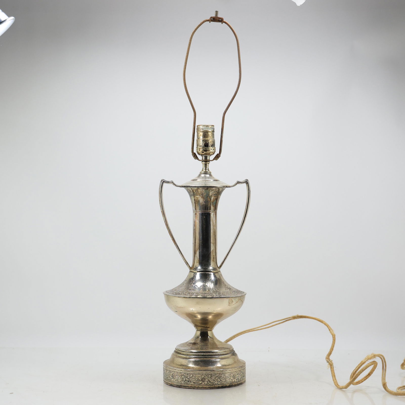 Quality Silver Plate Urn Handled Table Lamp Base possibly Pairpoint (1 of 19)
