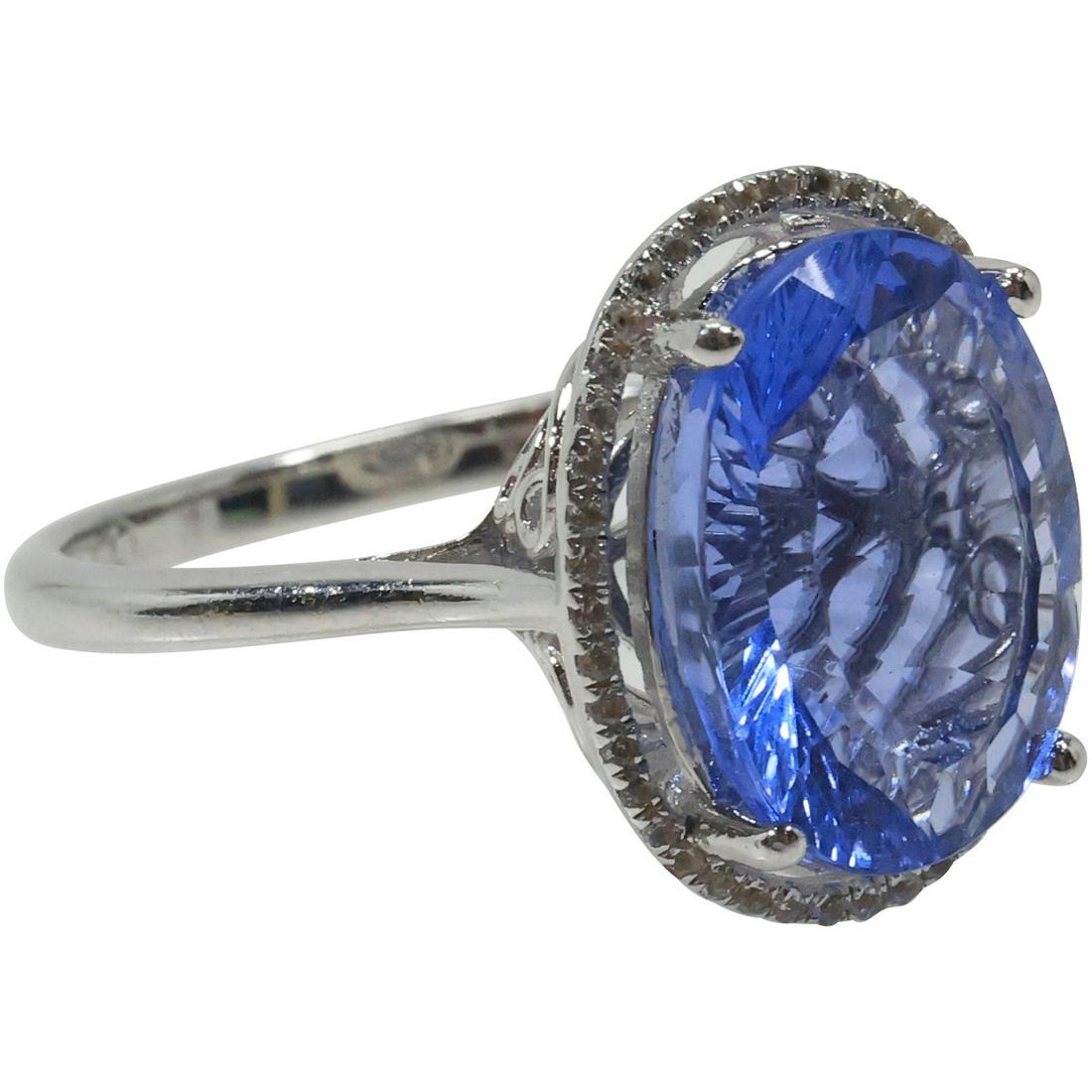 .925 Sterling Silver Blue Faceted Stone and  CZ Ring Size 10.25 (1 of 12)