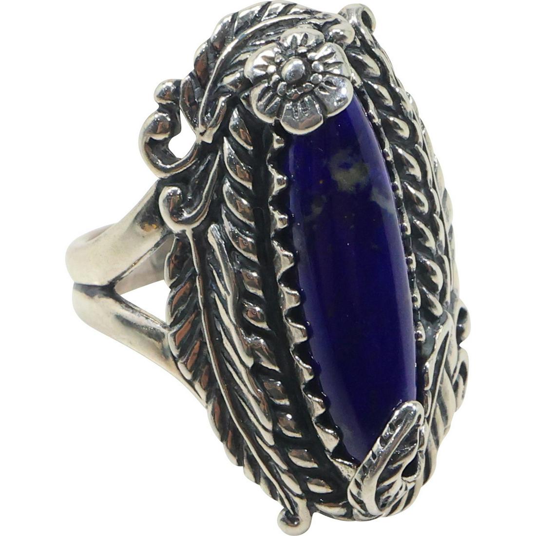 marked R925 Sterling Silver Relios Southwestern Feathers Rosette Lapis Ring Size 11: marked R925 Sterling Silver Relios Southwestern Feathers Rosette Lapis Ring Size 11