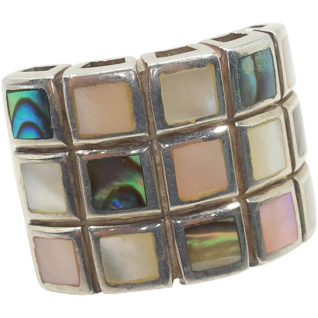 .925 Sterling Silver Thailand SX with Mother-of-Pearl & Abalone Ring Size 7 (1 of 14)