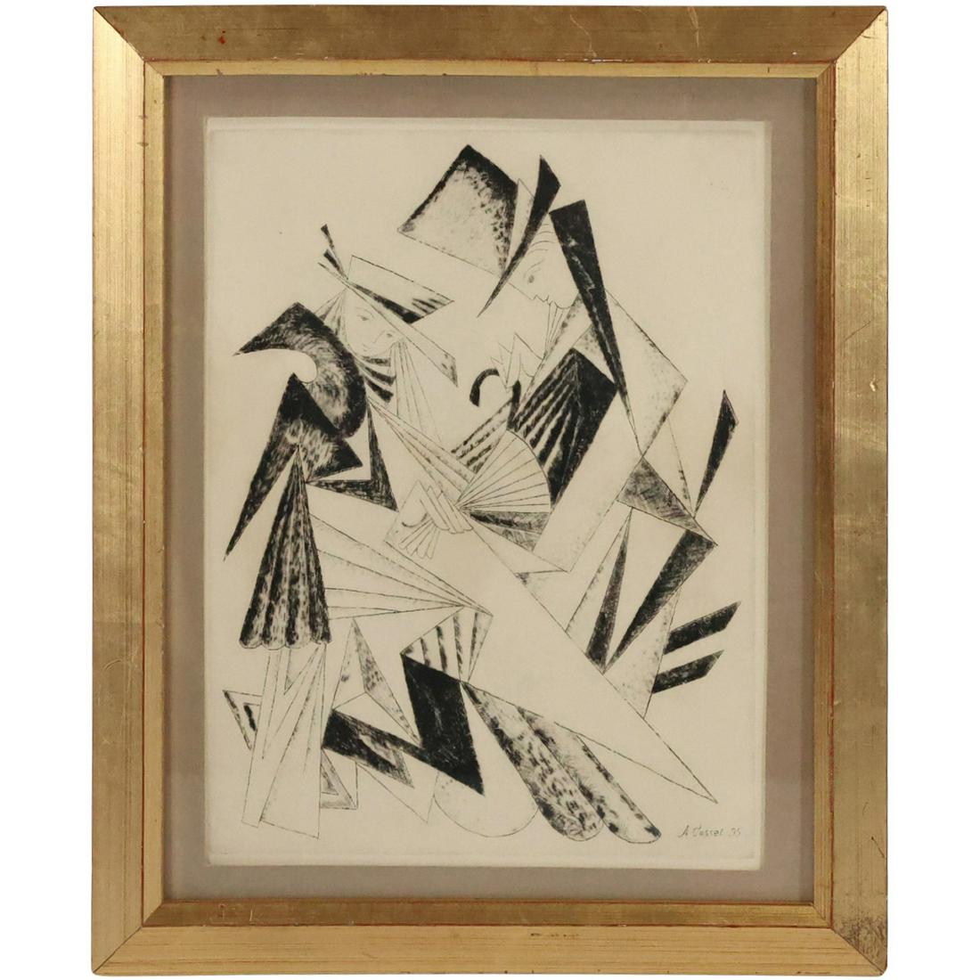 A Cassel 1935 Vintage Lithograph Cubism Abstract with Figure, Framed (1 of 11)