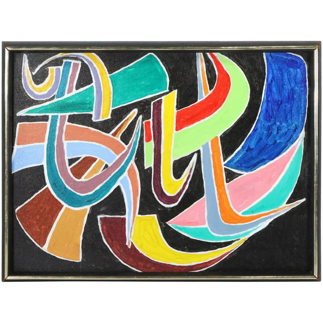 Vintage 1970s Oil on Board Painting Colorful Abstract Composition (1 of 10)