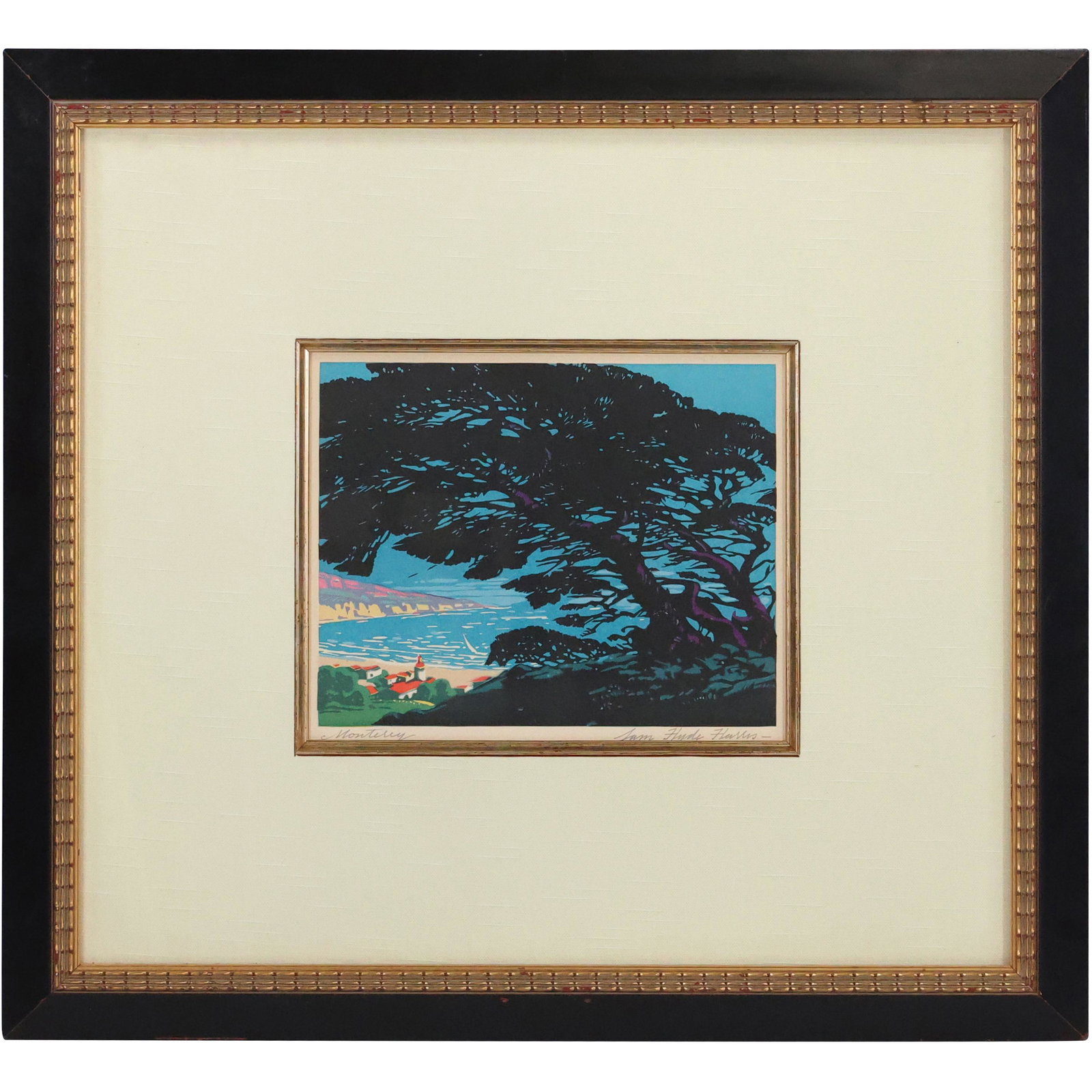 SAM HYDE HARRIS [American] Colorful Woodblock "Monterey", Pencil Signed, Framed (1 of 10)