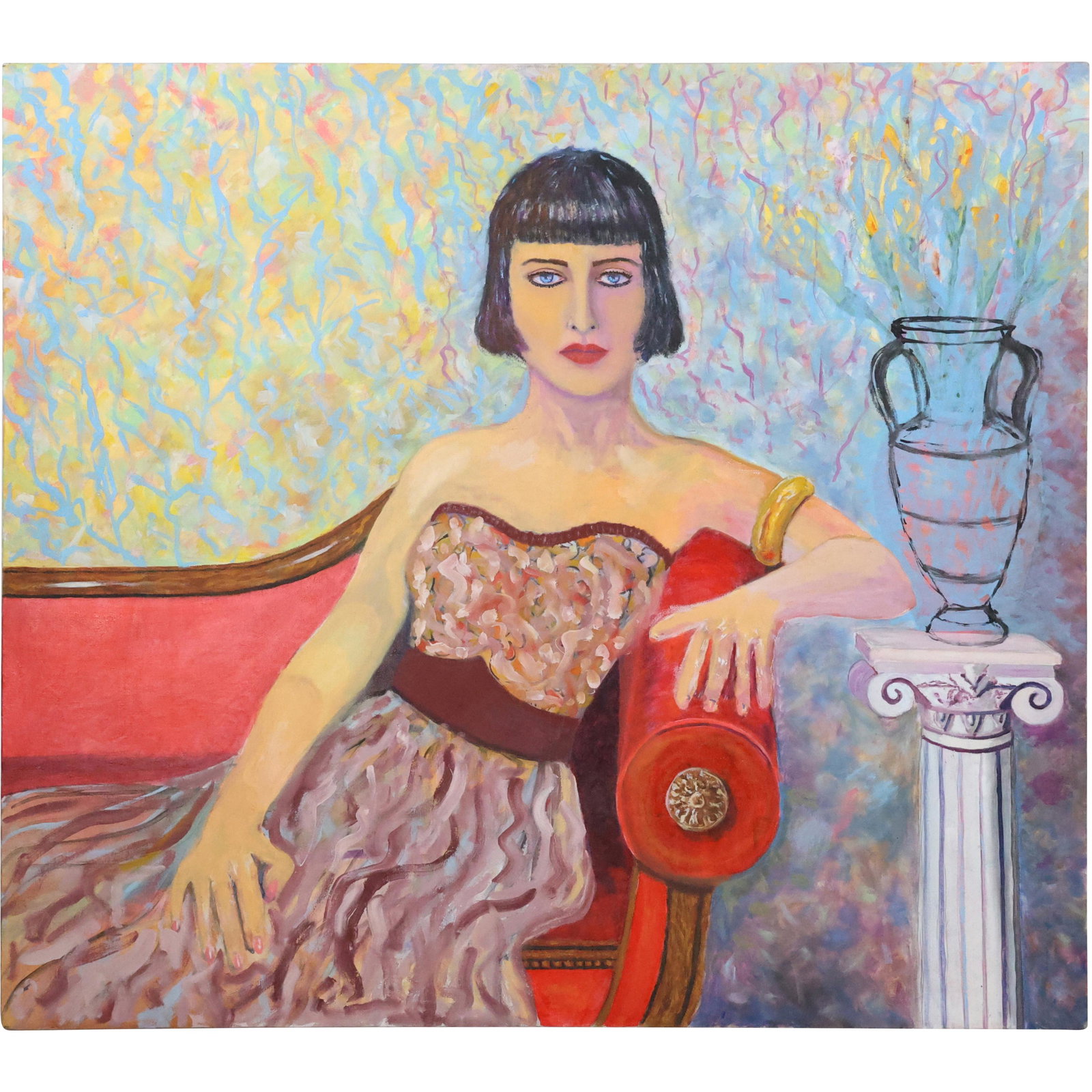 Vintage Oil on Canvas Painting Woman on a Reclining Sofa: Vintage Oil on Canvas Painting Woman on a Reclining Sofa. size: 36 x 40