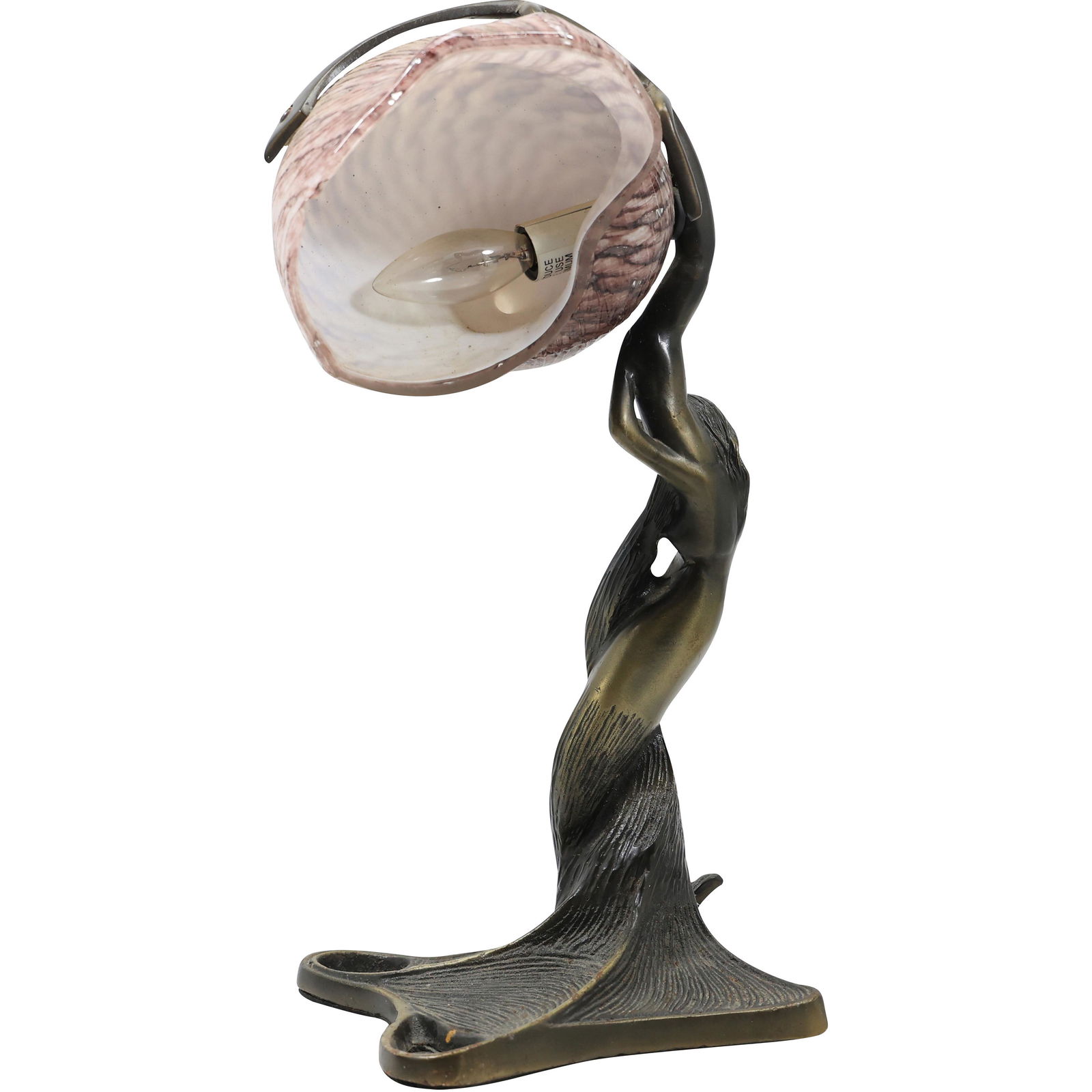 Art Nouveau Style Figurative Woman Nautilus Lamp with Art Glass Shell Shade, Cast Metal Base (1 of 20)