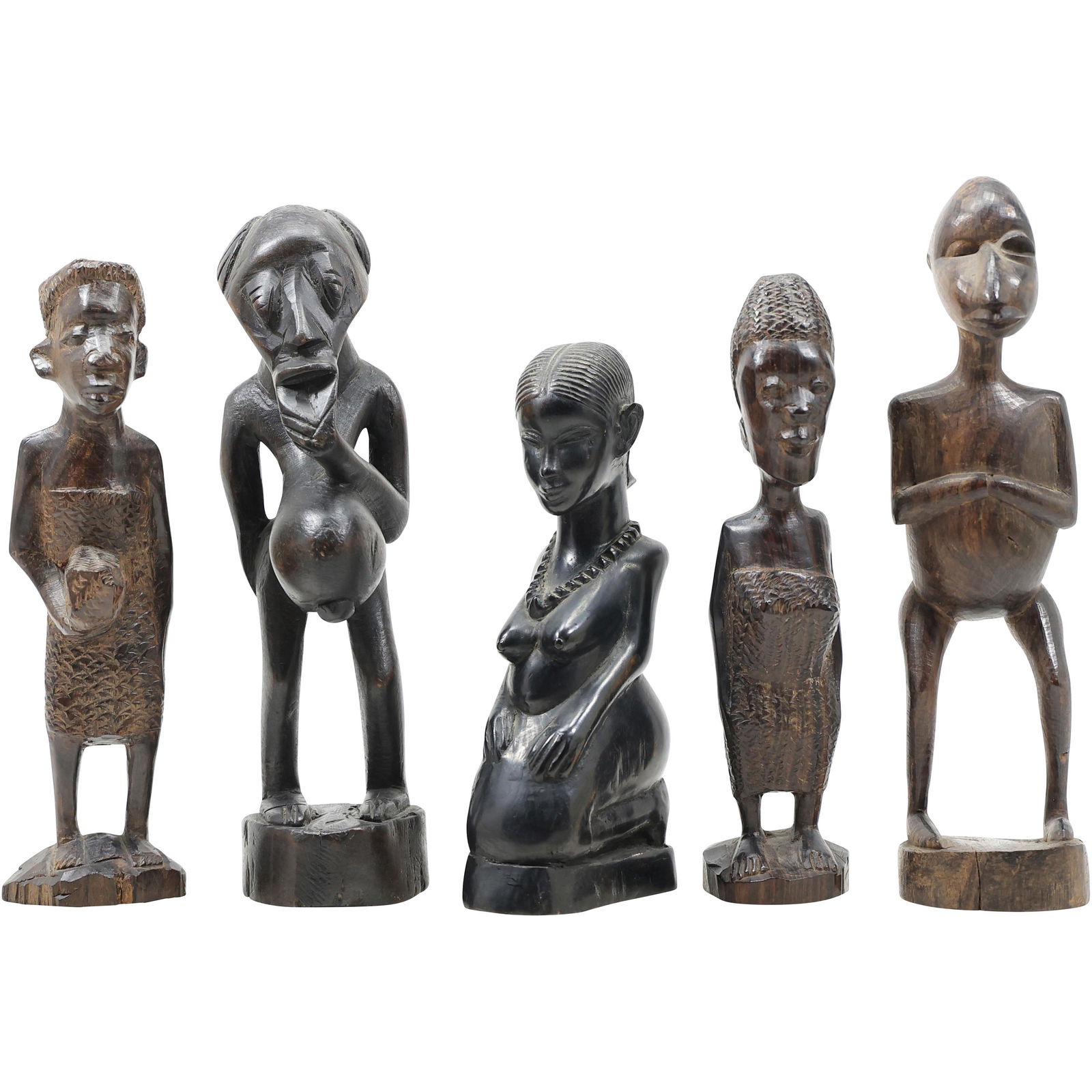 [5] Assorted Carved Teak Wood African Figure Statues (1 of 20)
