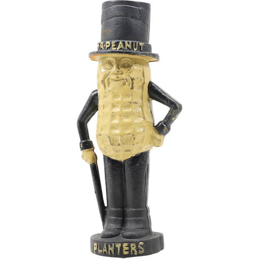 Novelty Cast Iron Planters Peanut Man Coin Bank Original Paint Finish