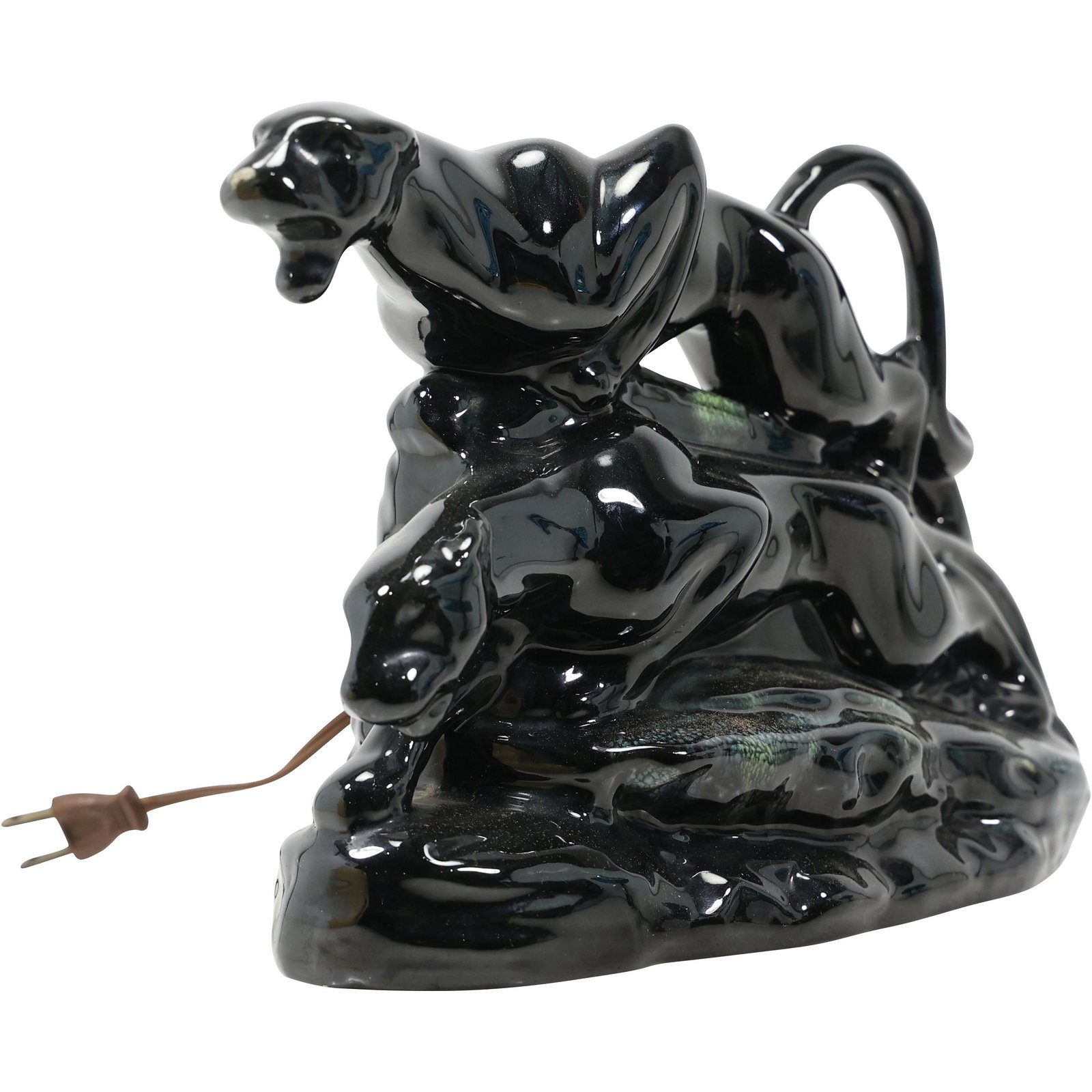 Mid-Century Modern Black Ceramic PANTHER Figure TV LAMP (1 of 20)
