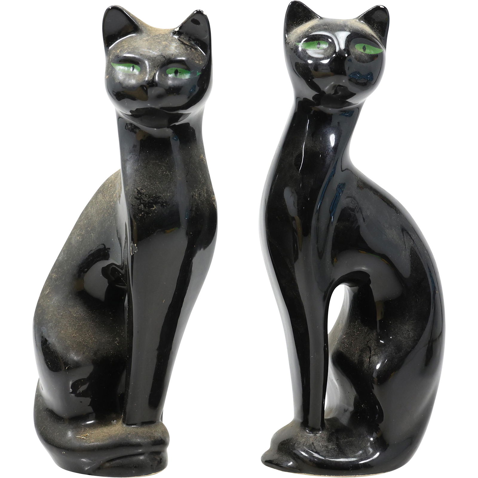 [2] Mid-Century Modern Black Ceramic CAT Figure Statues, Brazil (1 of 20)