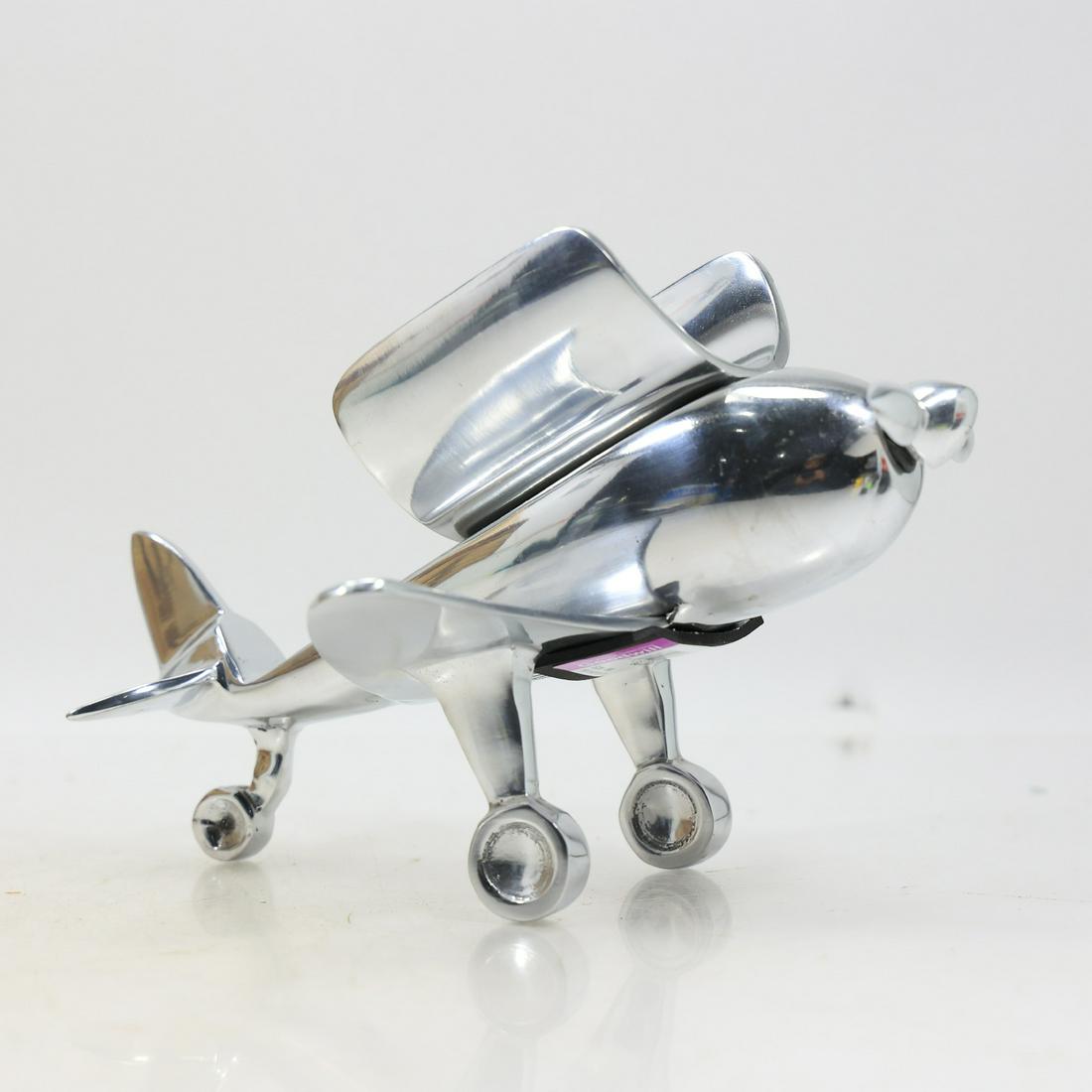 Godinger Cast Metal AIRPLANE Wine Bottle Holder: Godinger Cast Metal AIRPLANE Wine Bottle Holder. Polished Patina. size: 7h 10.25w