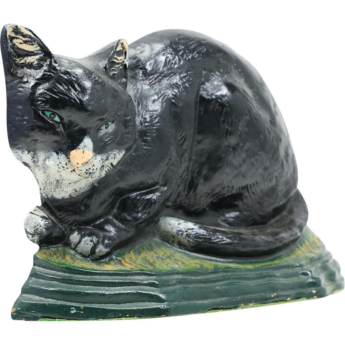 Cast Iron BLACK CAT Figure Door Stop in Original Paint Finish: Cast Iron BLACK CAT Figure Door Stop in Original Paint Finish. size: 7.5h 11.75w