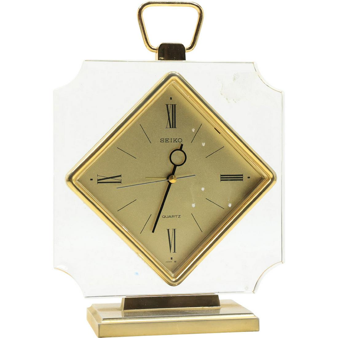 Vintage SEIKO Brass and Glass Dresser Top Clock: Vintage SEIKO Brass and Glass Dresser Top Clock. size: 8.25h 6w