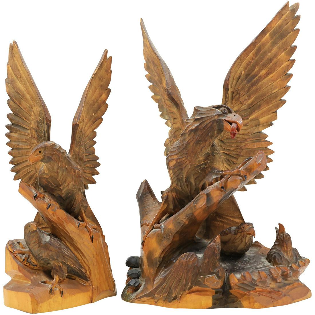 [2] Hand Carved Wood EAGLE Figurative Sculptures (1 of 20)