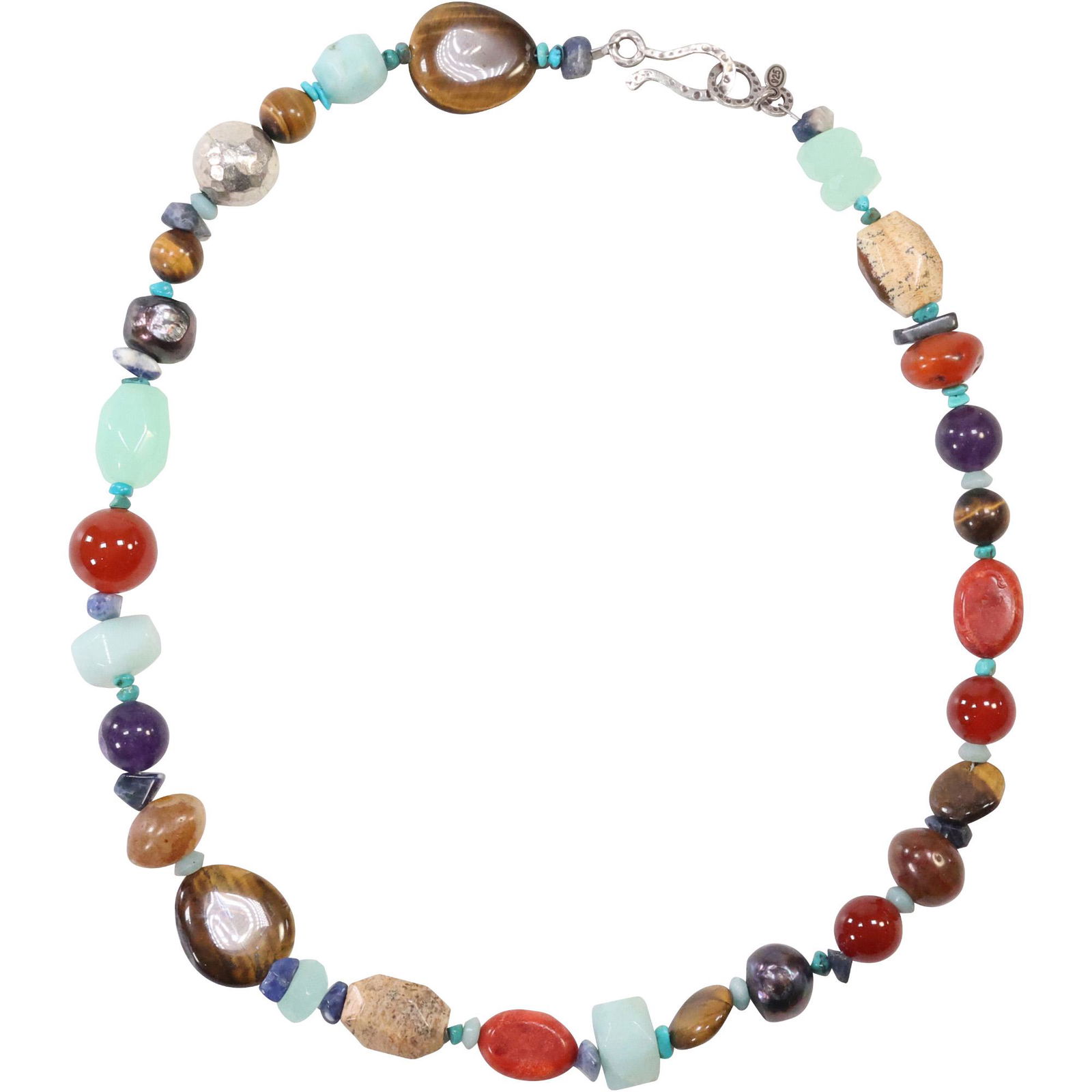 .925 Sterling Silver PEYOTE BIRD Necklace Semi Precious Stones 21 in. length x 7/8 in. (1 of 8)