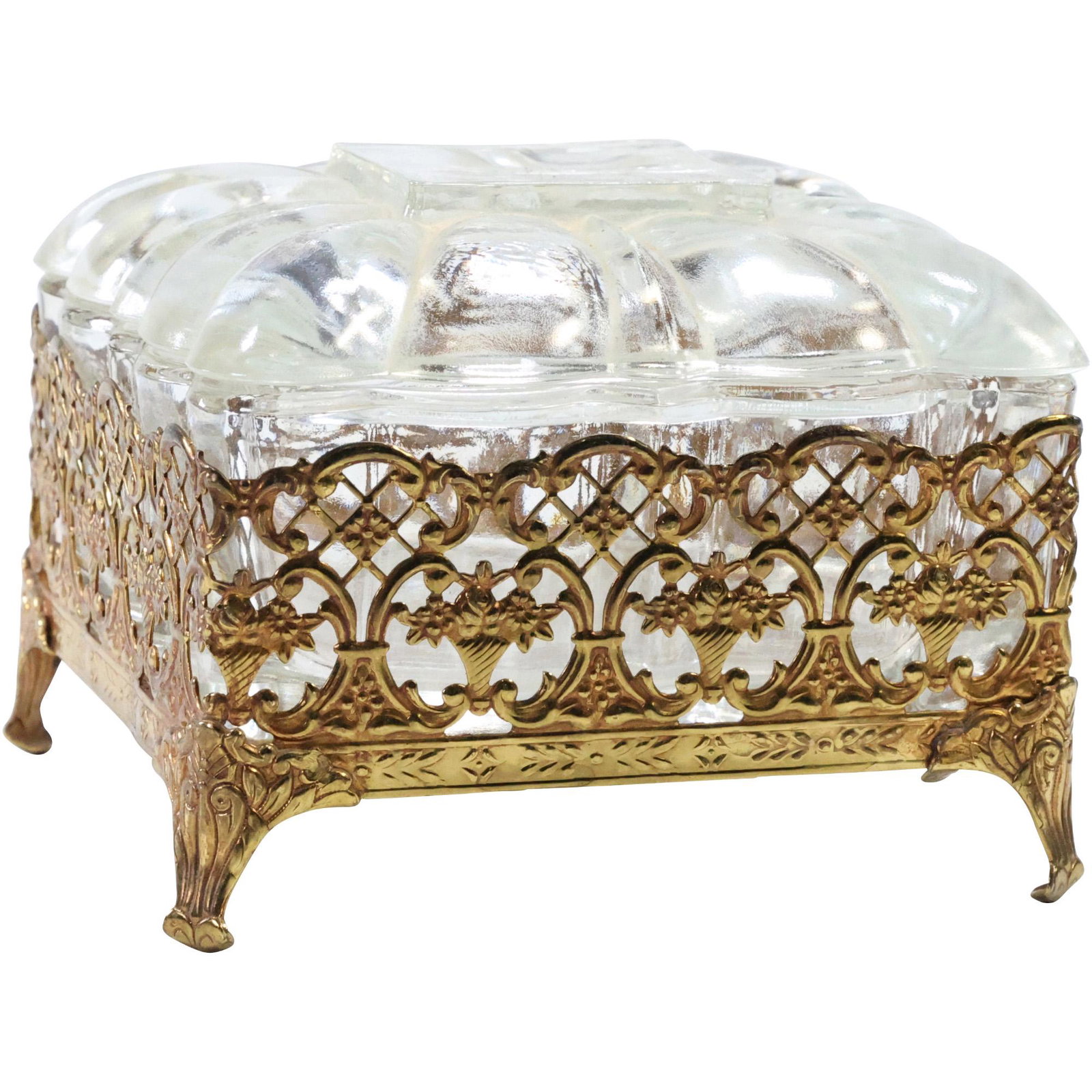 Victorian Crystal Glass and Brass Fancy Base Dresser Box (1 of 8)