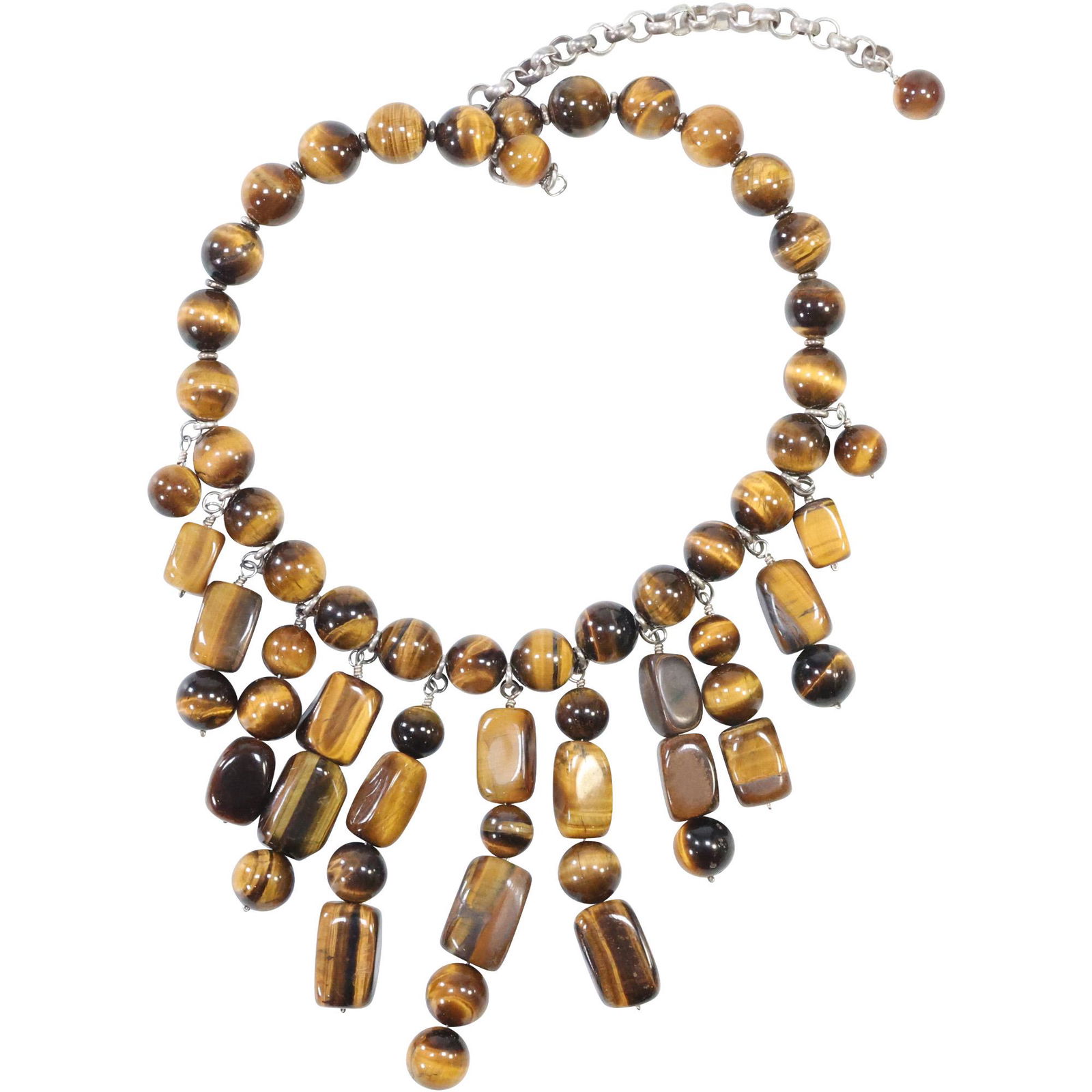 Beautiful Quality Tiger's Eye .925 Sterling Necklace with Graduated Hanging  Stones 20 in. x 4 in. (1 of 8)