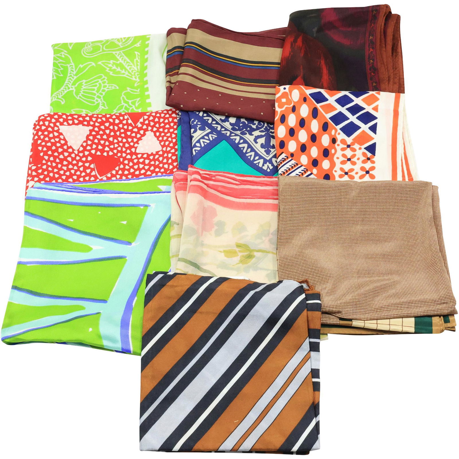 10 Assorted Estate Grouping SILK SCARVES: Robinson / Golluber; Vera; Calvin KLine; Bill Blass (1 of 19)
