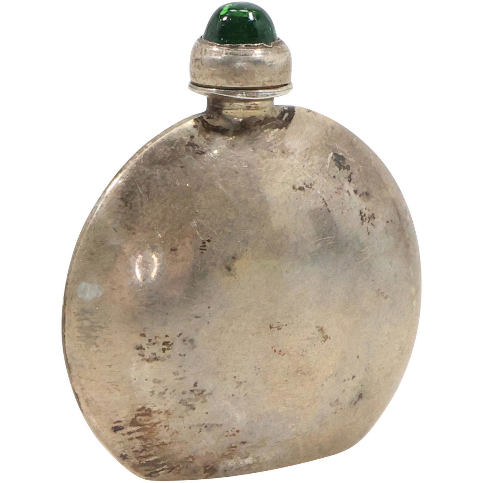 Sterling Silver Perfume Bottle with Green Jeweled Dapper Circa 1920s (1 of 8)