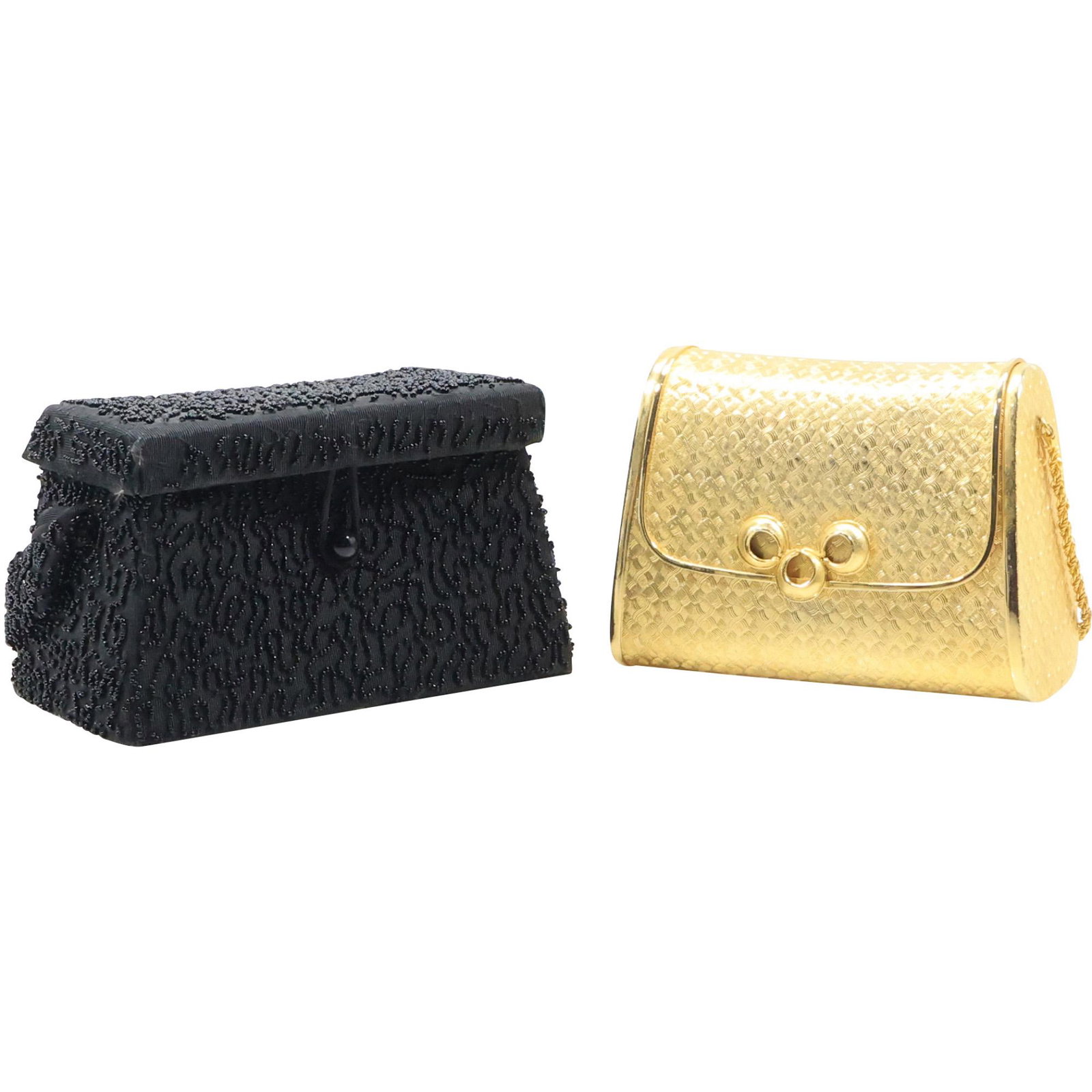 [2] NY Charlet Bag Black Beaded Box Purse & Walborg Italy Gold Tone Hard Purse (1 of 18)