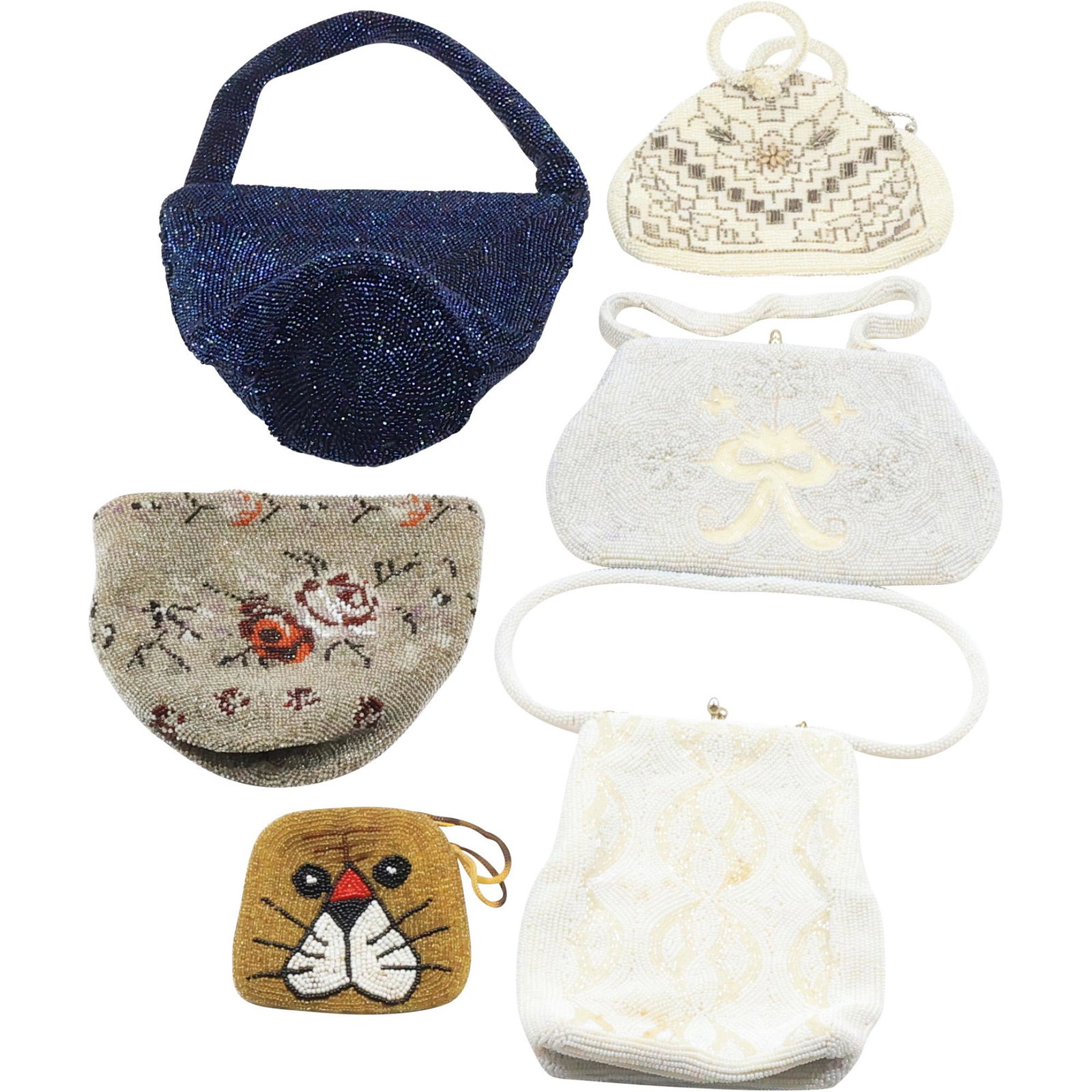 6 Assorted Estate Grouping Vintage Beaded Purses - Nice Variety (1 of 20)