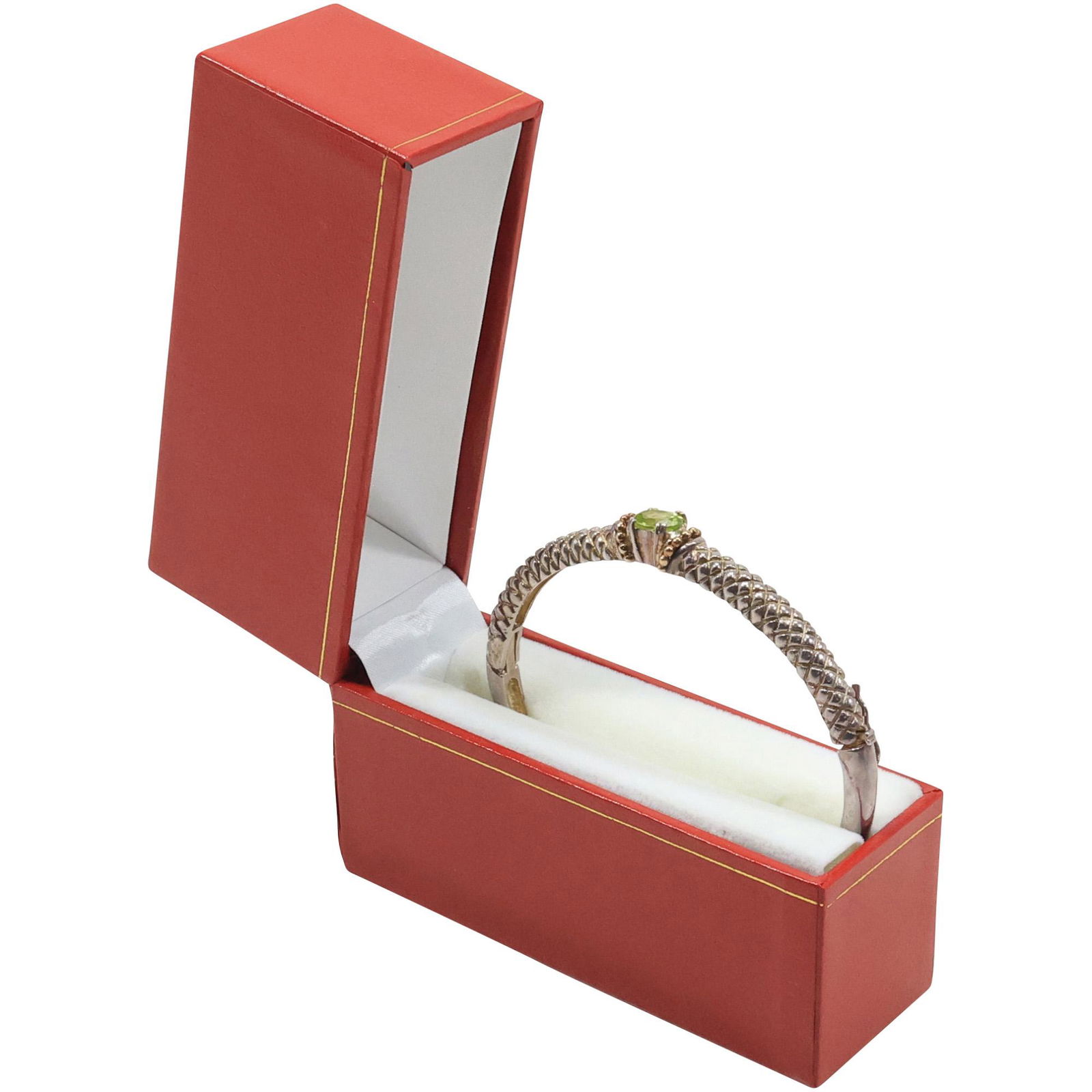 G/D .925 Sterling Silver & 14K GOLD Peridot Bangle Bracelet 3 in. x 2 1/2 in. x 1/4 in. (1 of 14)