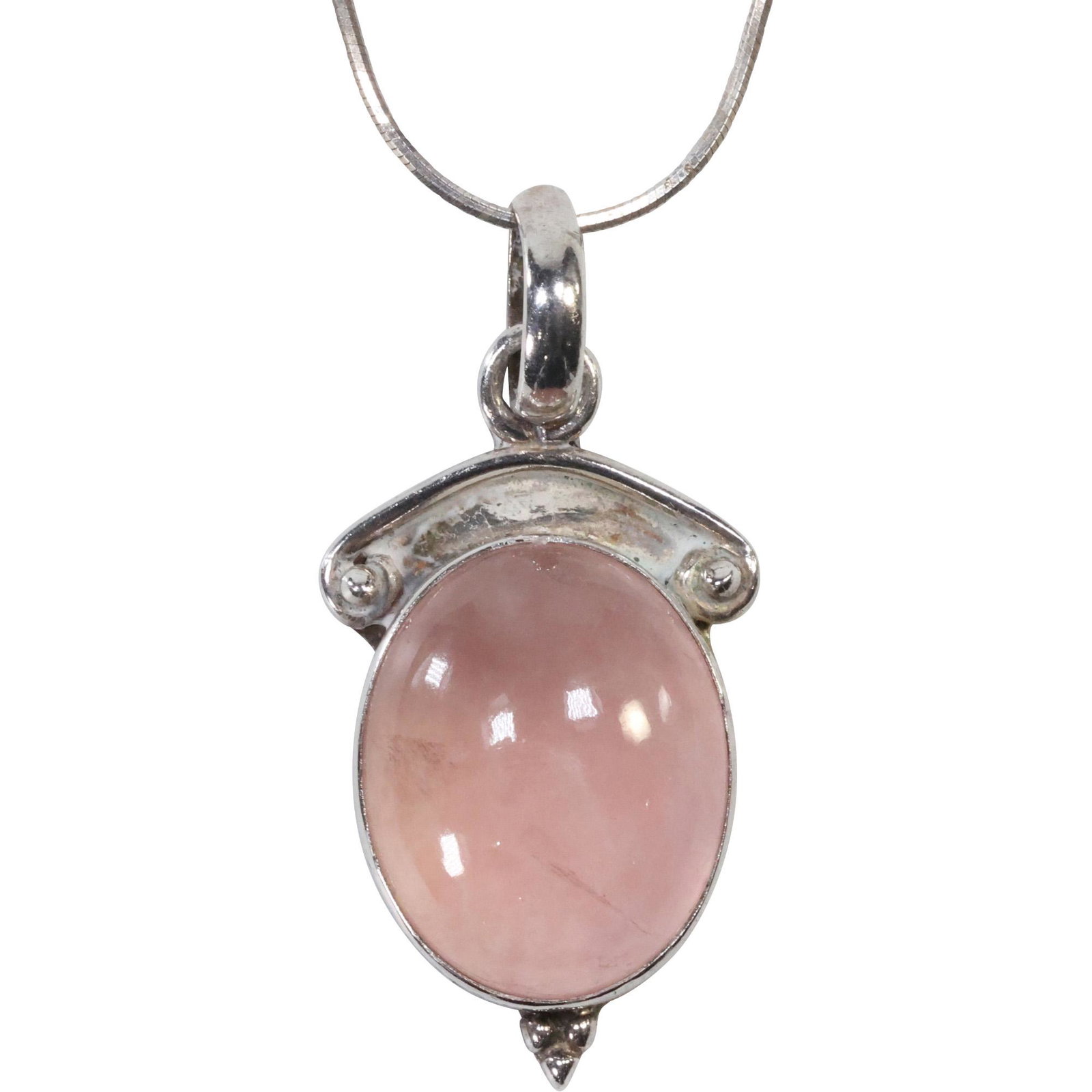 .925 Sterling Silver Rose Quartz Pendant Necklace on .925 Sterling 24 in. Snake Chain (1 of 5)