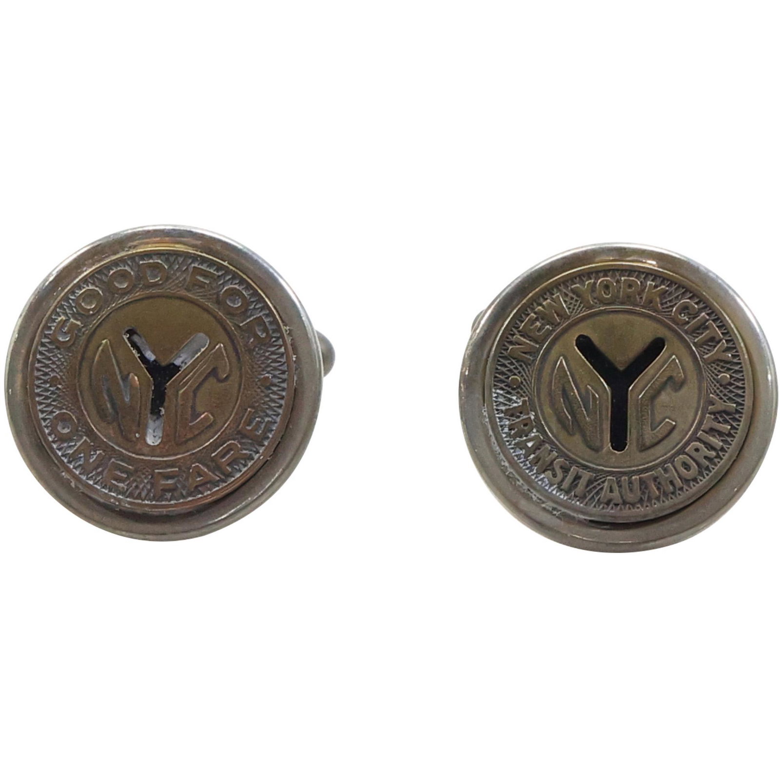 Sterling Silver Cuff Links "NYC Transit Authority" , 3/4 in. diameter (1 of 12)
