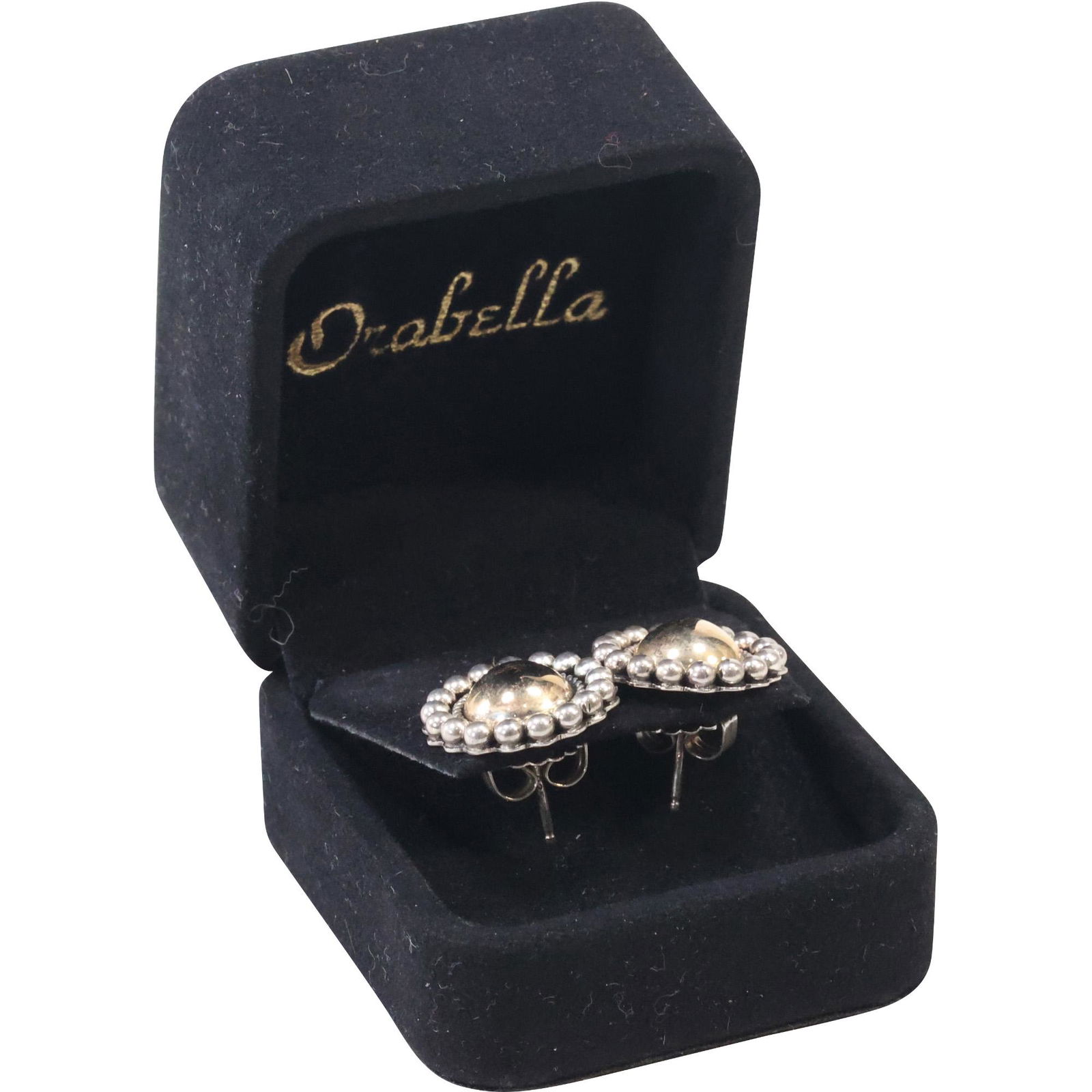 .925 Sterling Silver & 14K GOLD Beaded Border Pierced Earrings marked USA Rising Sun (1 of 4)