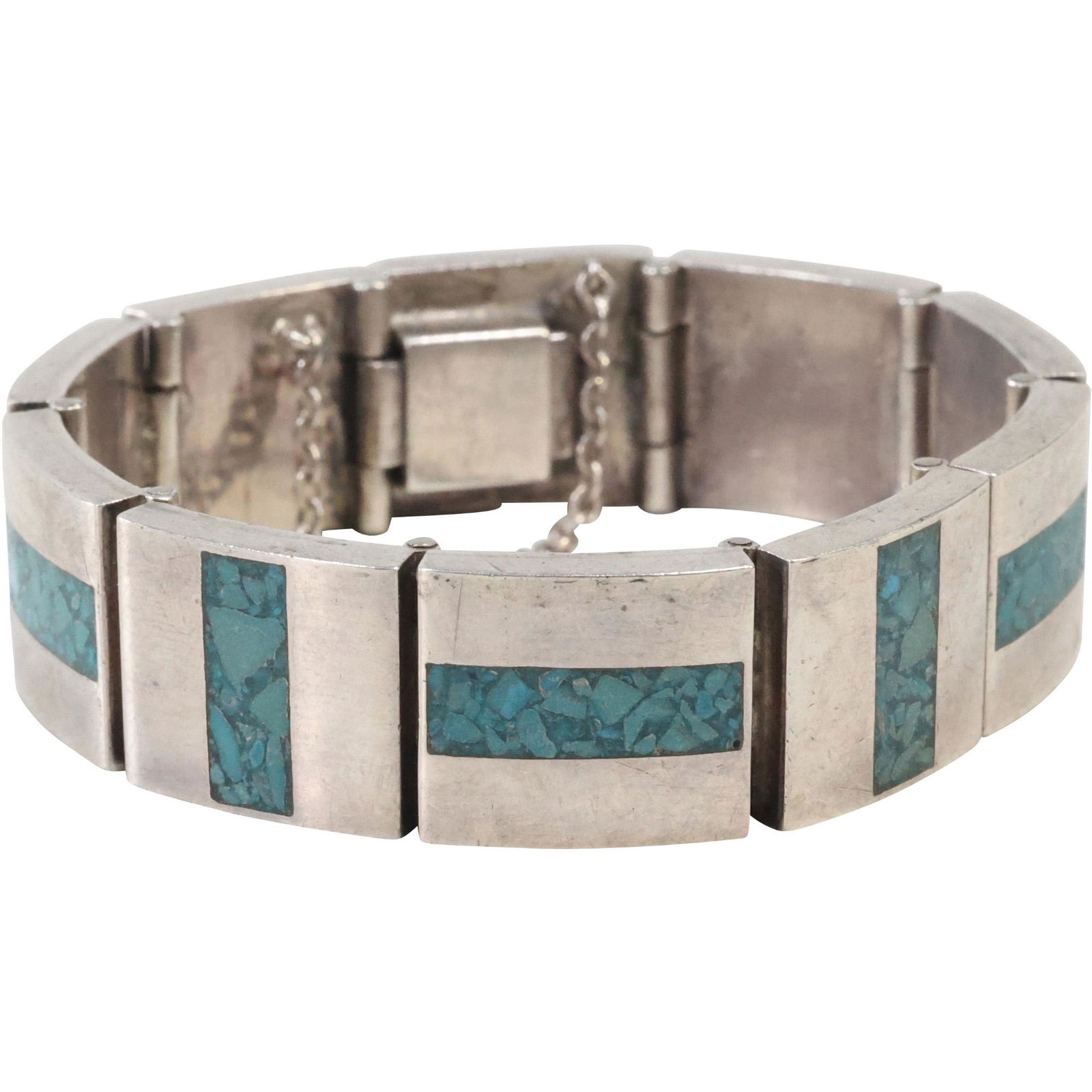 .925 Sterling Silver Mexico TH-70 Heavy Quality Turquoise Bracelet 7 1/32 in. x 3/4 in. (1 of 6)