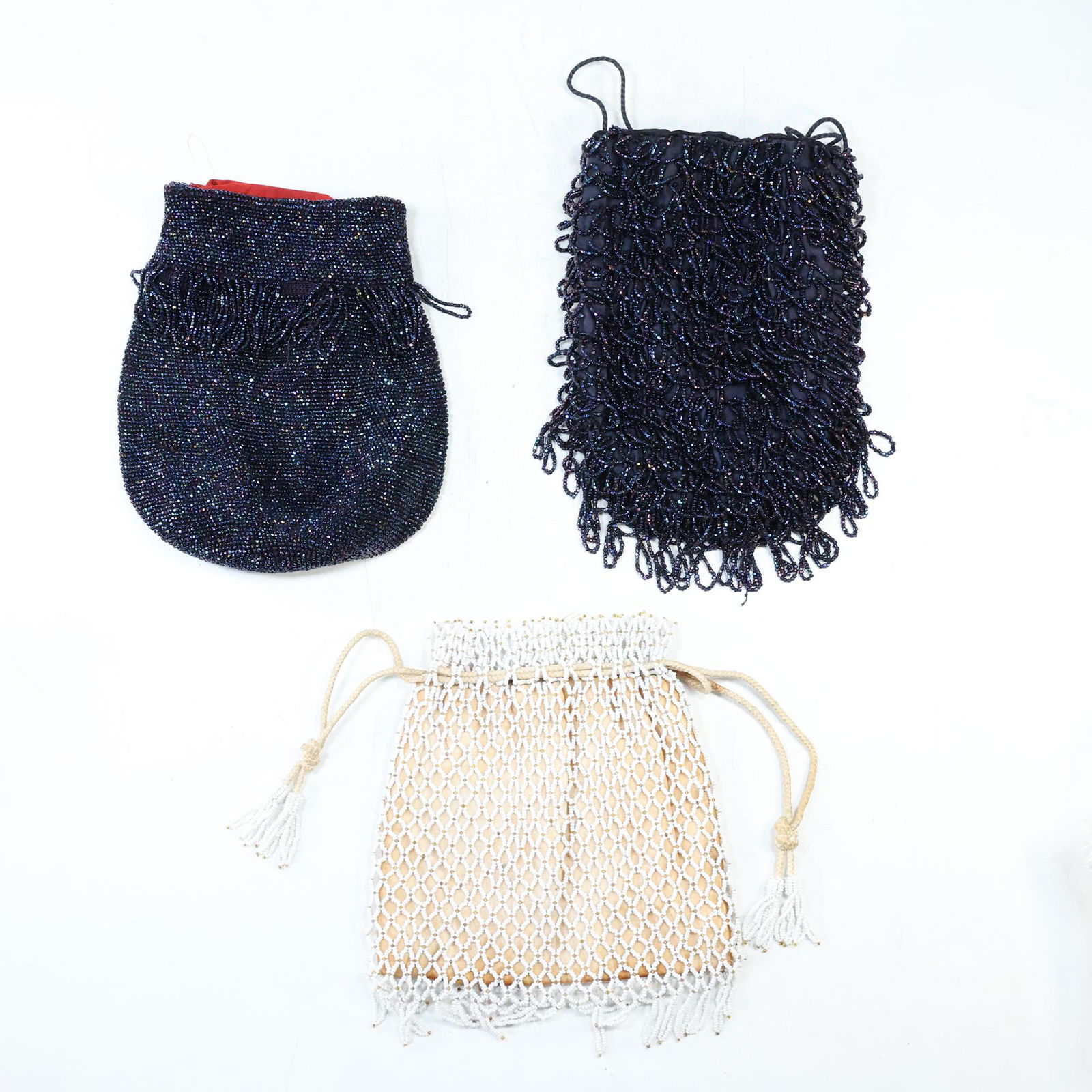 [3] Assorted Vintage Beaded Drawer String Purses, 2 Blue, 1 White (1 of 15)