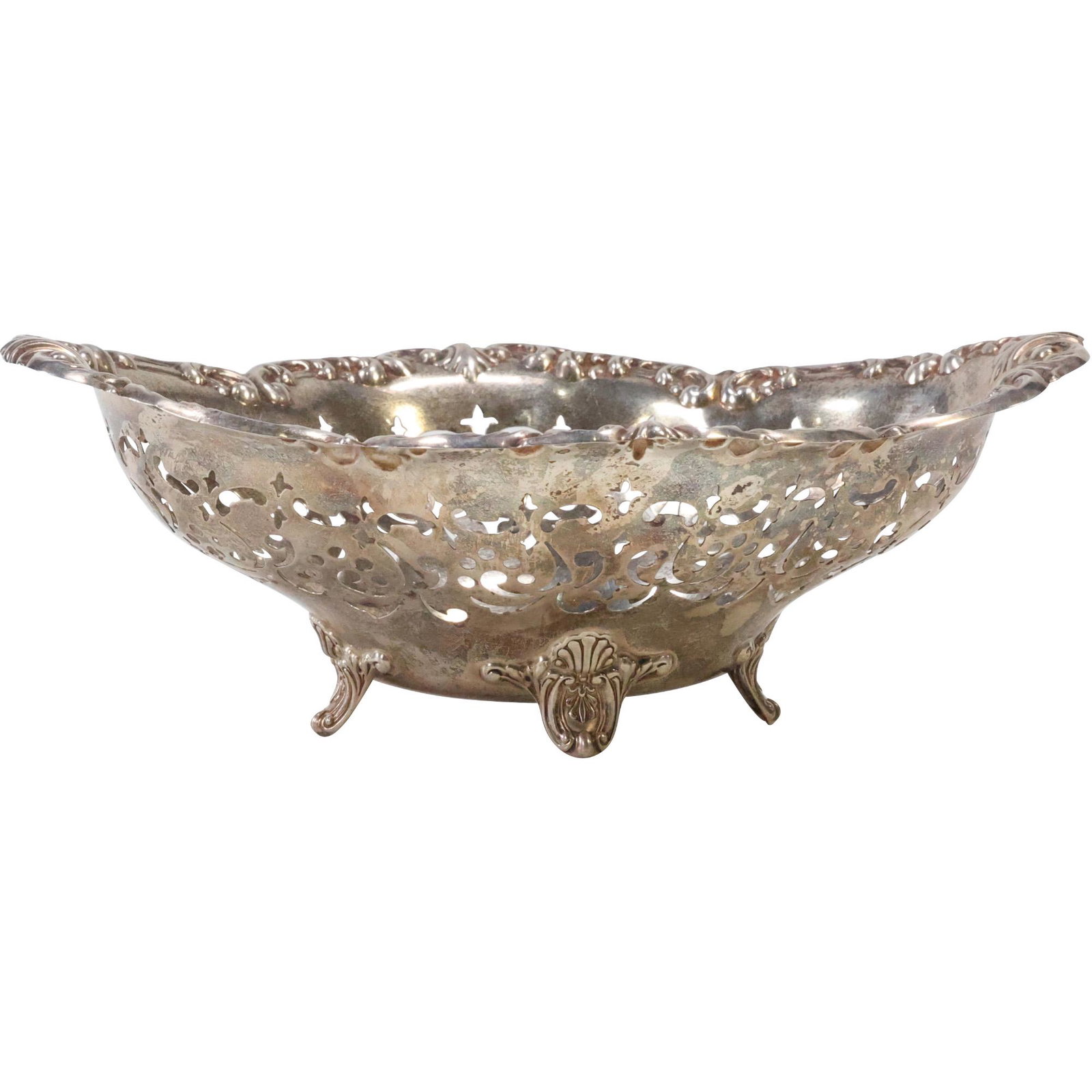 J E Caldwell Co STERLING SILVER Reticulated Oval Victorian Footed Bowl weighs: 4 oz. (1 of 9)