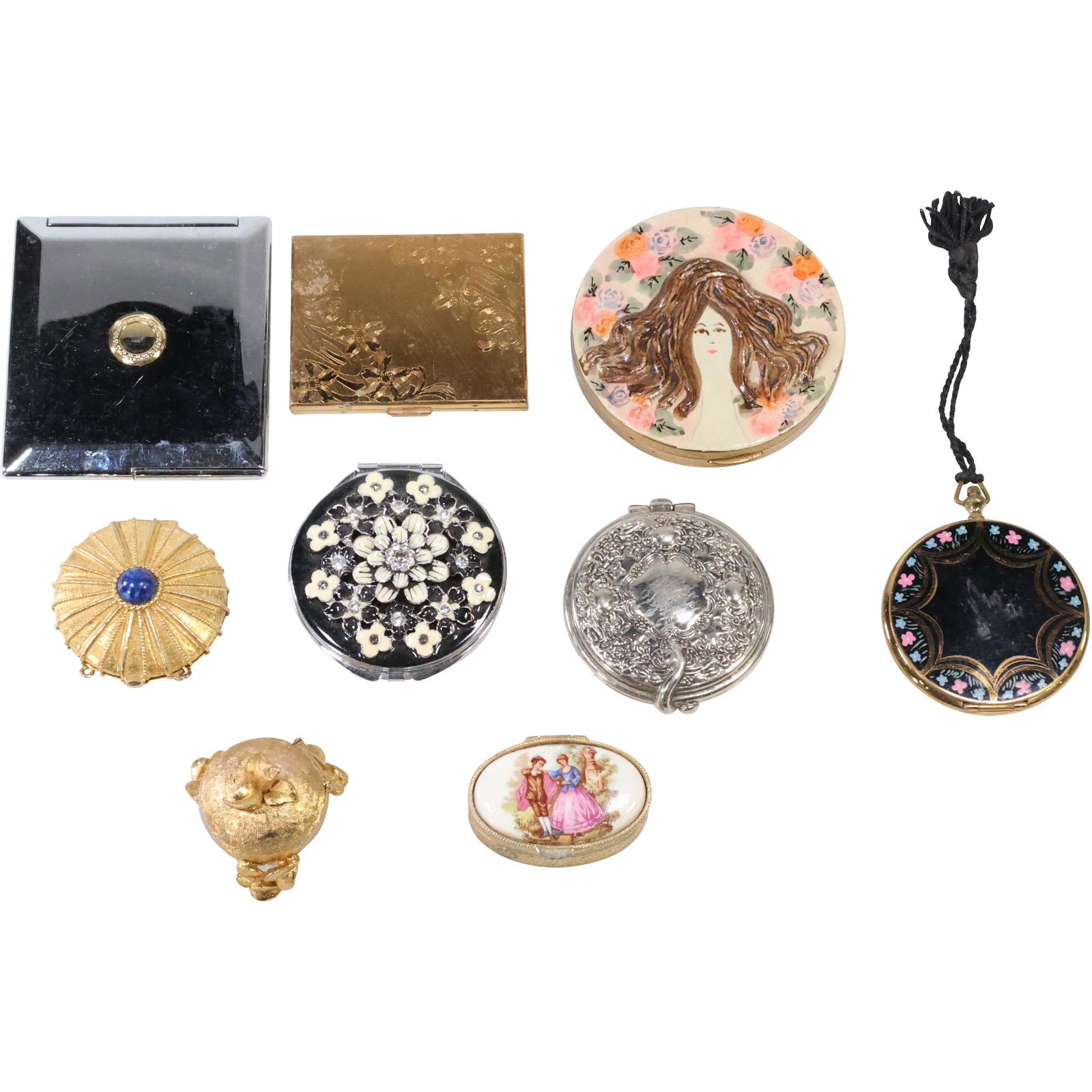 9 Pc Assorted Estate Grouping Vintage Cigarette & Cosmetic Cases Hand Painted, Porcelain, Enamel (1 of 20)