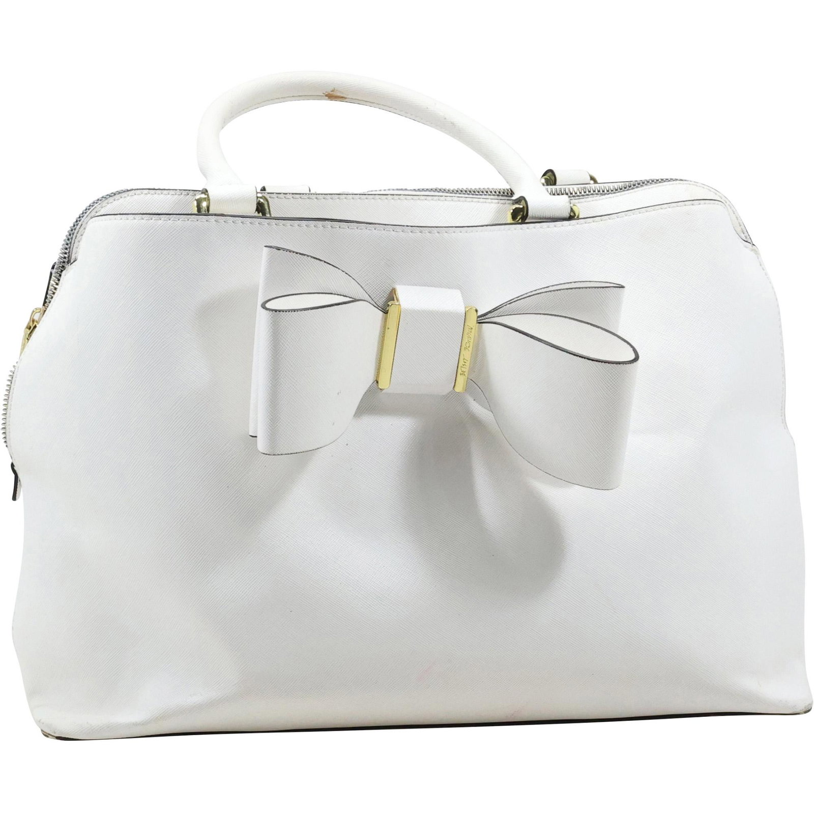 Betsy Johnson White Leather Hand Bag 10 1/2 in. x 15 in.: Betsy Johnson White Leather Hand Bag 10 1/2 in. x 15 in.