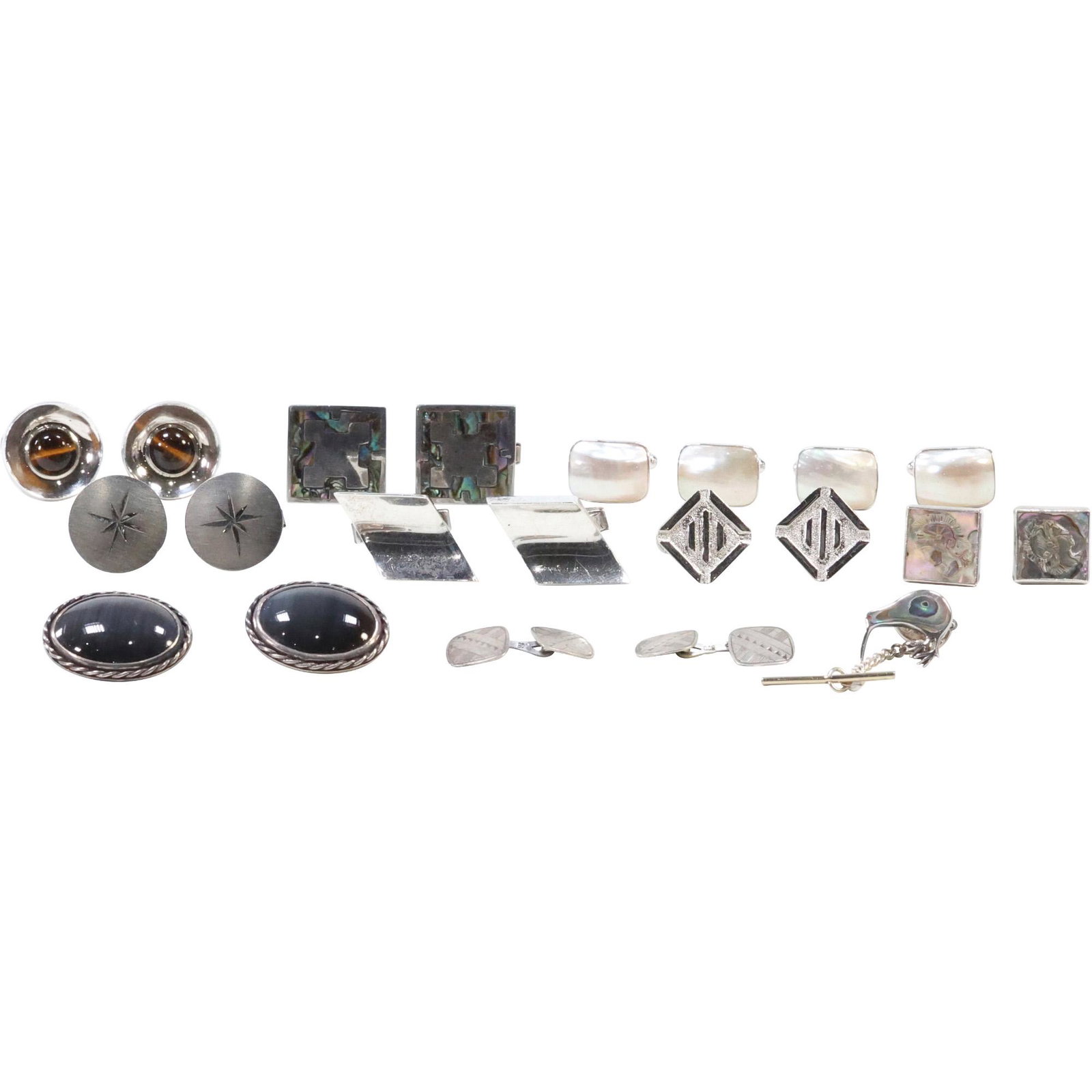 [9] Assorted Pairs of Sterling Silver Cuff Links, 1 Tie Rack and 2 Buttons (1 of 14)
