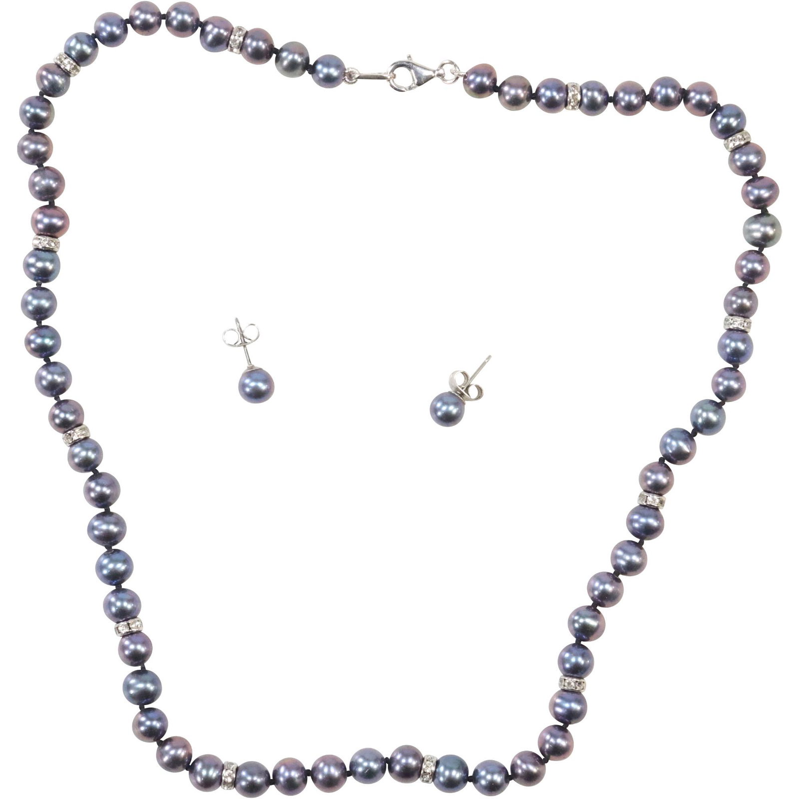 .925 Sterling Silver Tahitian Pearls Necklace with Matching Earrings: .925 Sterling Silver Tahitian Pearls Necklace 18 in. x 1/4 in. with Matching Earrings 1/4 in. diameter