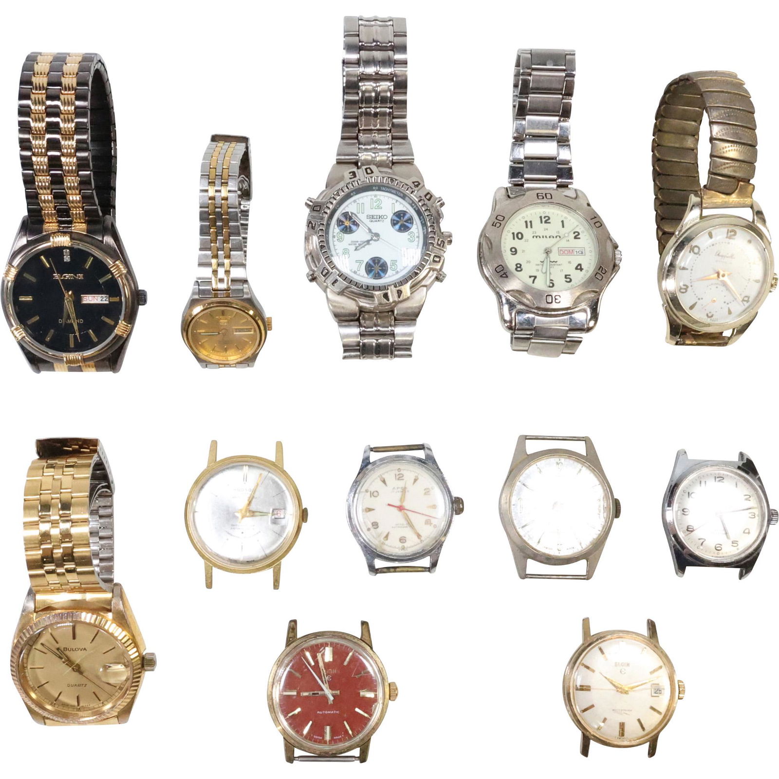 12 Assorted Estate Grouping of Watches and Watch Faces: Bulova, Seiko, Milan, Hudson, Elgin (1 of 20)