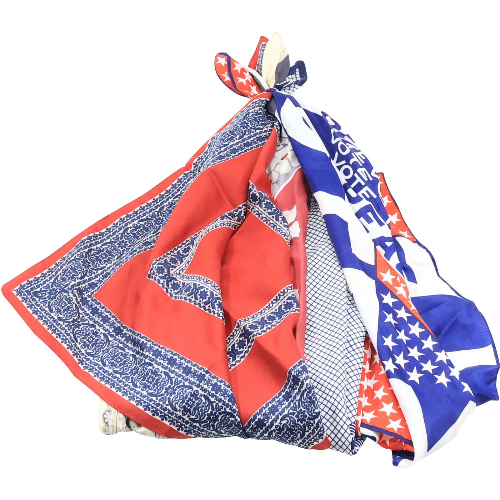 5 Assorted SILK SCARVES: John Weitz, Red Blue Floral, Ivory Paisley, Red Blue, Glantey "Vote" (1 of 10)