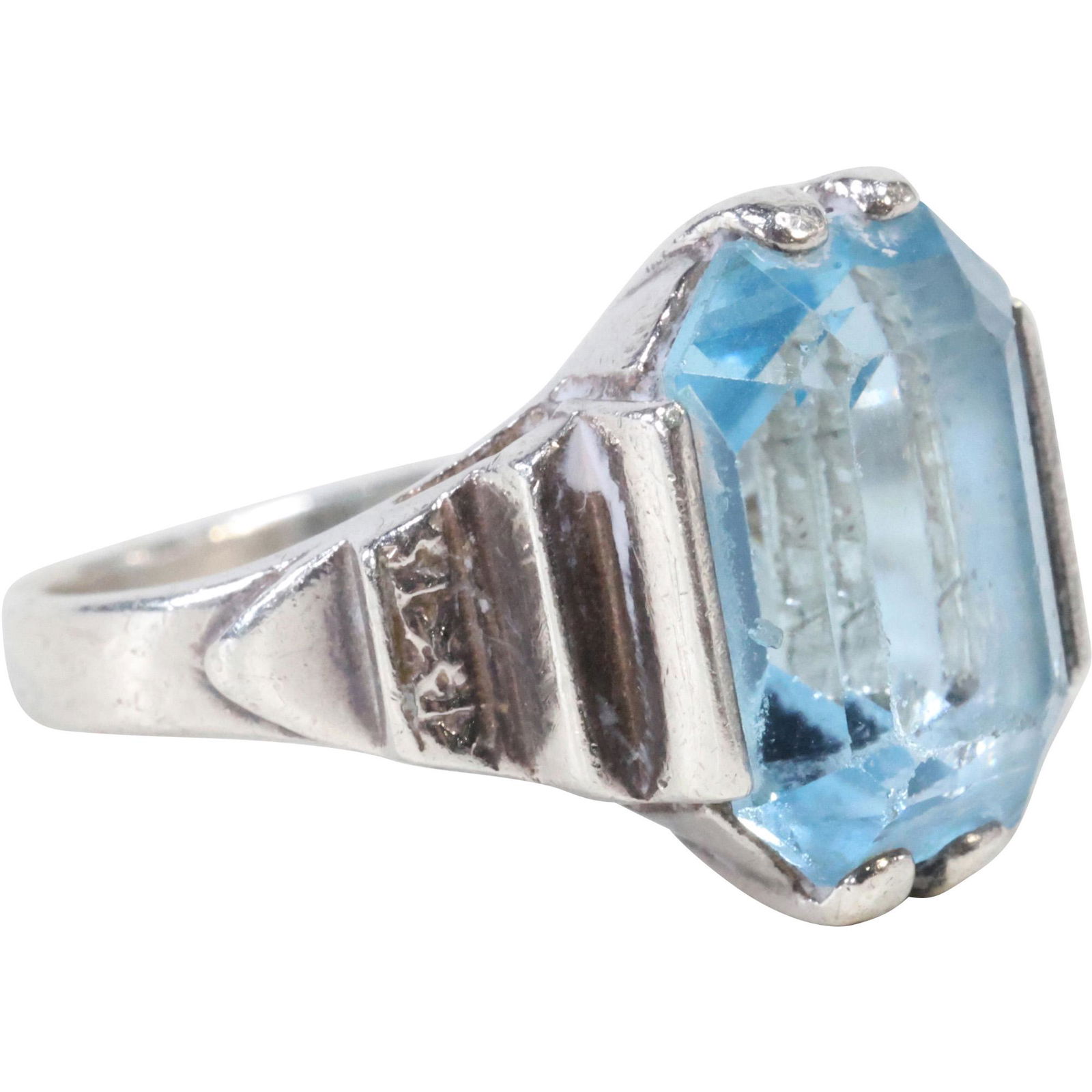 .925 Sterling Silver Blue Quartz Faceted Stone Ring Size 7 (1 of 4)
