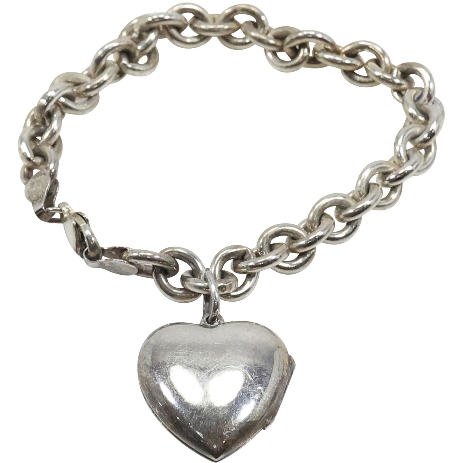 .925 Sterling Silver Heart Charm Locket Heavy Link Bracelet 7 in. x 1 1/4 in. x 1 in. (1 of 10)