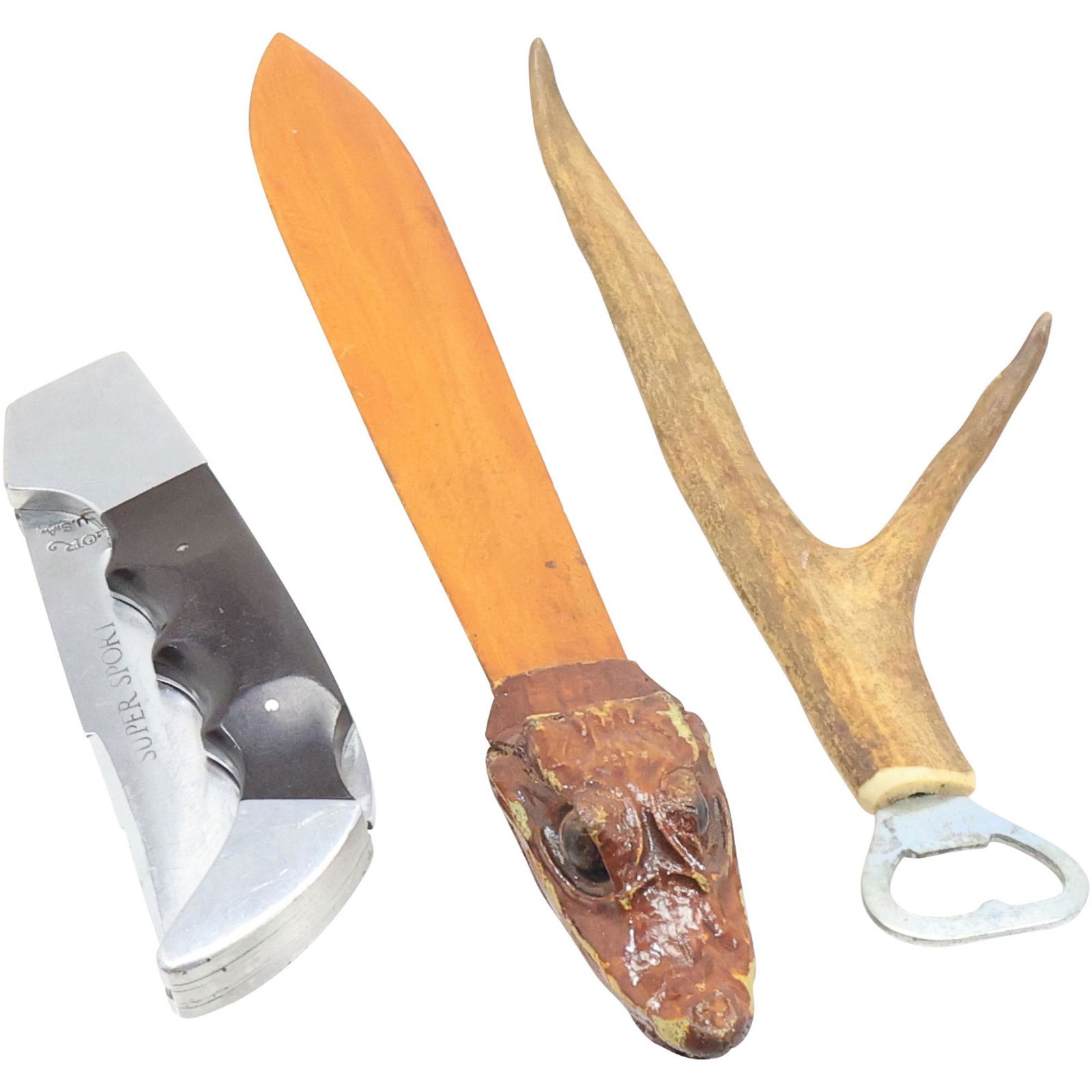 MAN LOT: Alligator Letter Opener, Horn Bottle Opener and Large Pocket Knife (1 of 16)