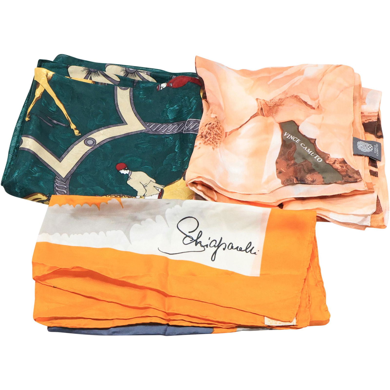 [3] Assorted Silk Scarves: Horse 34 in. x 34 in. ; Peach Pink 72 in. x 18 in. ; Schia Parelli 42 in. (1 of 15)