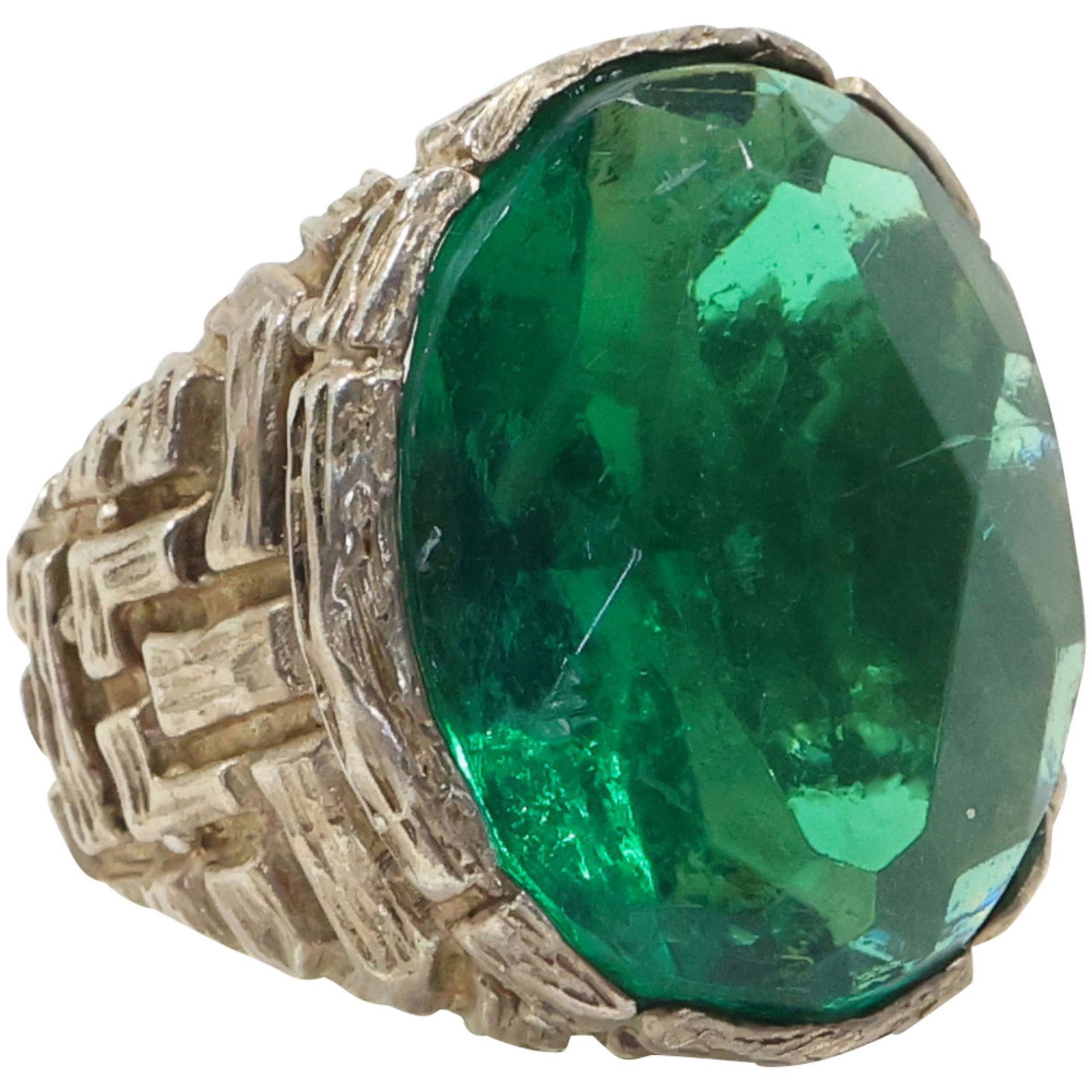 Sterling Silver Green Crystal Brutalist Ring Size 9 ; 1 in. x 1 in. (1 of 9)