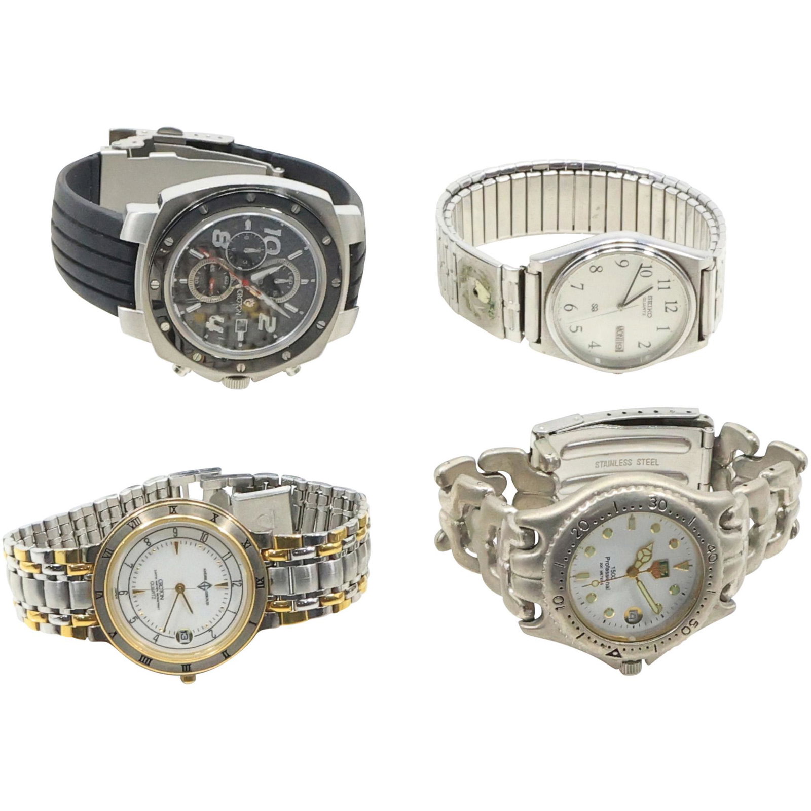 [4] Assorted Men's Wristwatches: Tagtteue, Croton  Chronograph, Croton 23 K Gold Plated; (1 of 15)