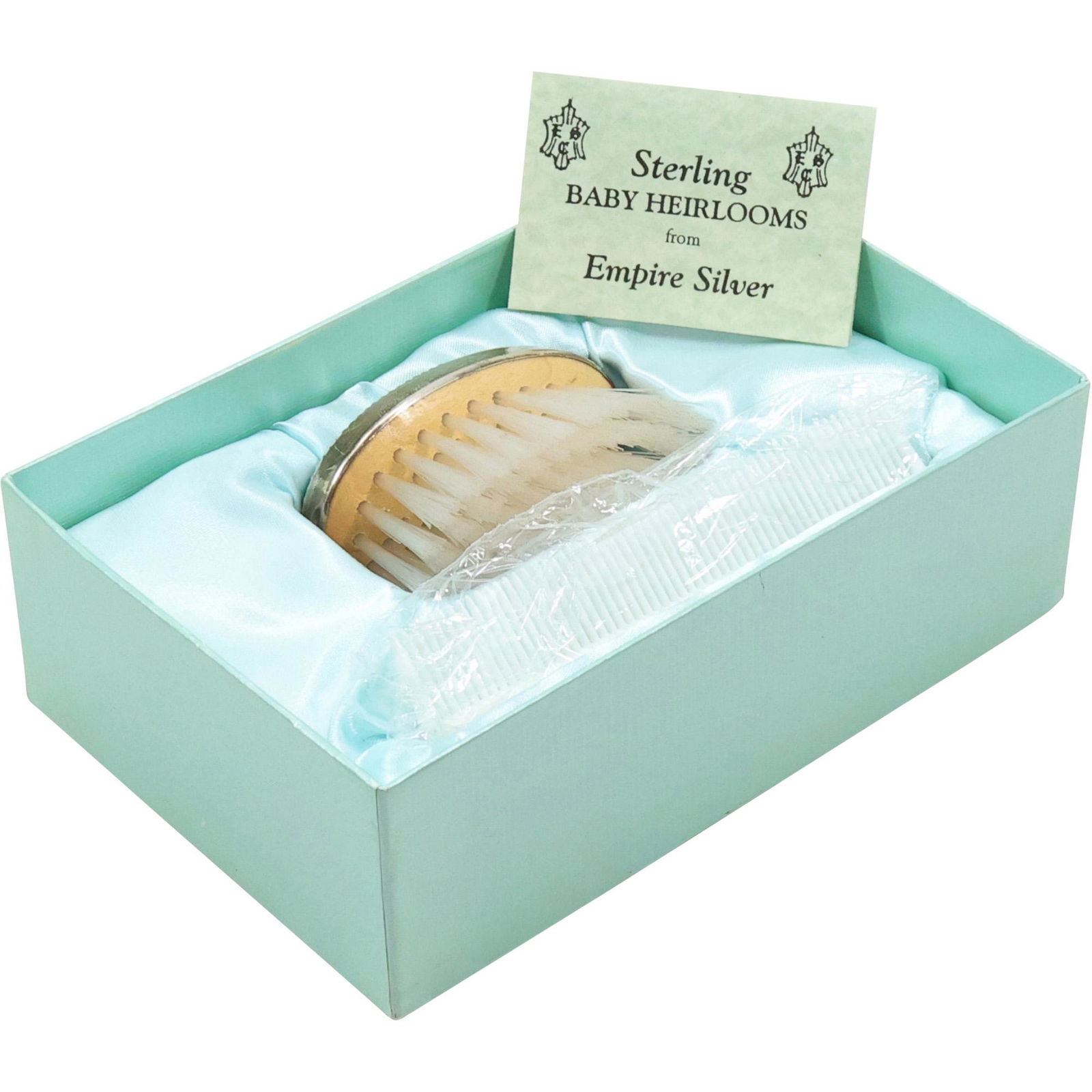 Sterling Silver "Baby Heirlooms" Brush & Comb Set in Box: Sterling Silver "Baby Heirlooms" Brush 2 3/4 in. x 1 3/4 in. & Comb 4 1/4 in. x 1 in. Set in Box.