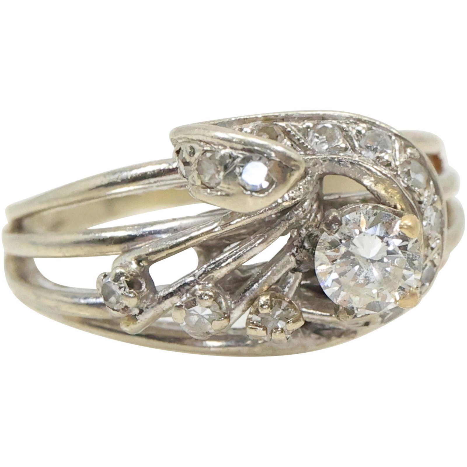 14K WHITE GOLD DIAMOND Evening Ring Size 7.5 ; 7/8 in. x 1/2 in. (1 of 9)