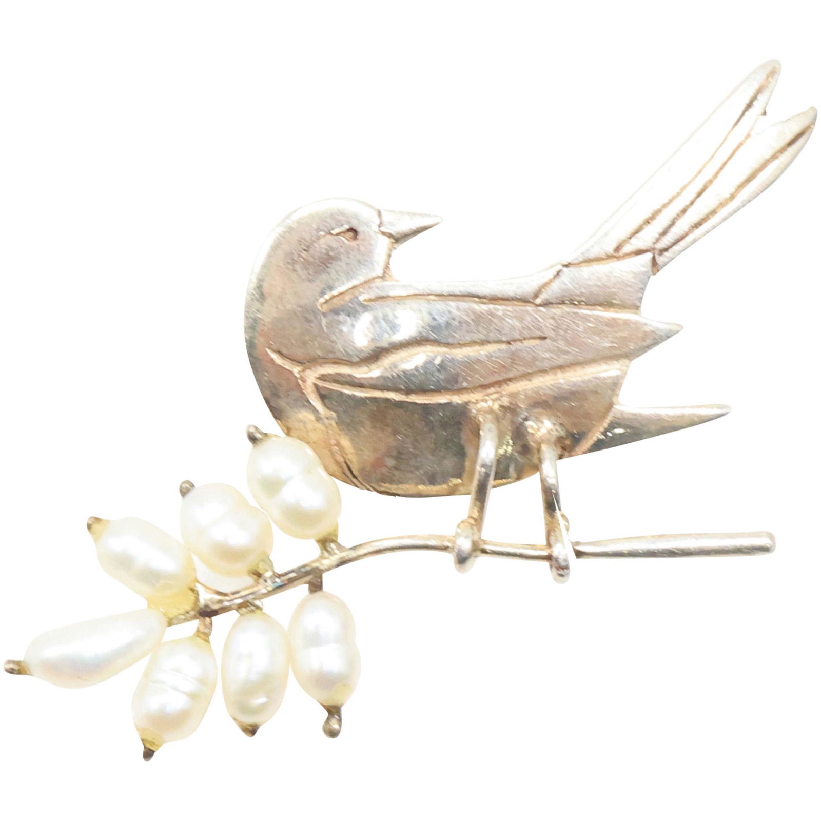 marked Sue .925 Sterling Silver Cultured Pearls Custom Hand Made Bird & Pearls Pin 2 in. x 1 in. (1 of 11)