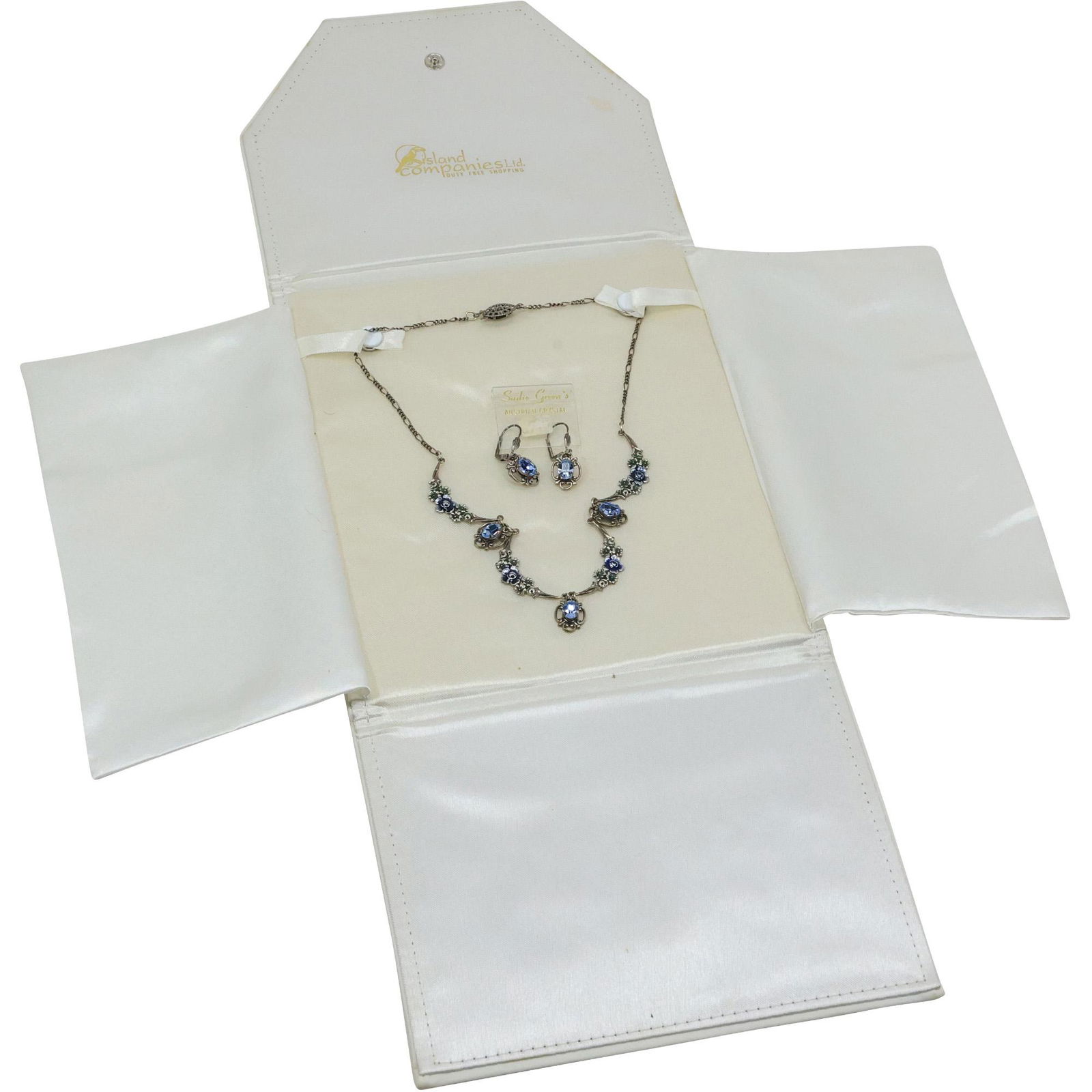 SADIE GREEN Beautiful Victorian Style Necklace Blue Topaz Austria Crystals with Earrings (1 of 12)